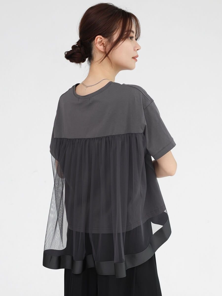 MEDOC original Black バックチュールTシャツ ラシュッド トップス カットソー・Tシャツ ブラック ホワイト グレー