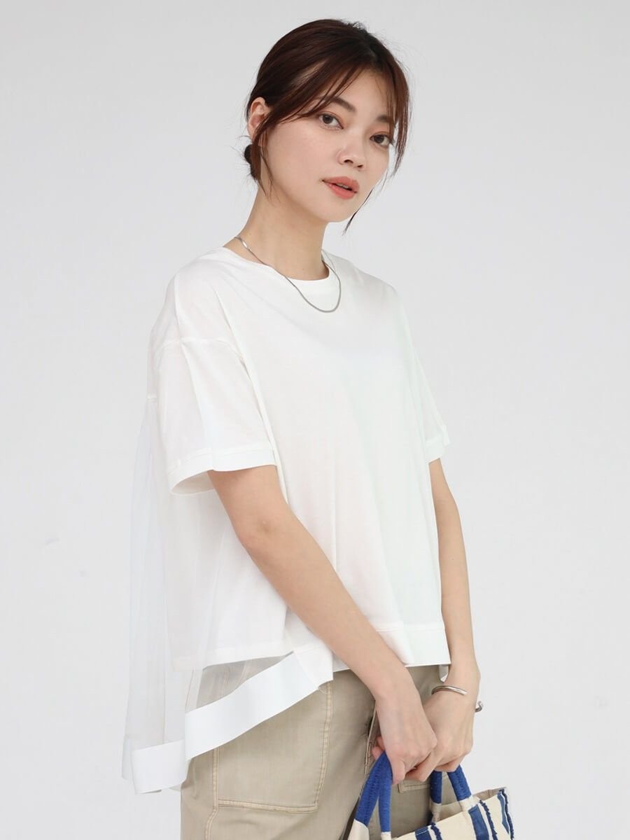 MEDOC original Black バックチュールTシャツ ラシュッド トップス カットソー・Tシャツ ブラック ホワイト グレー
