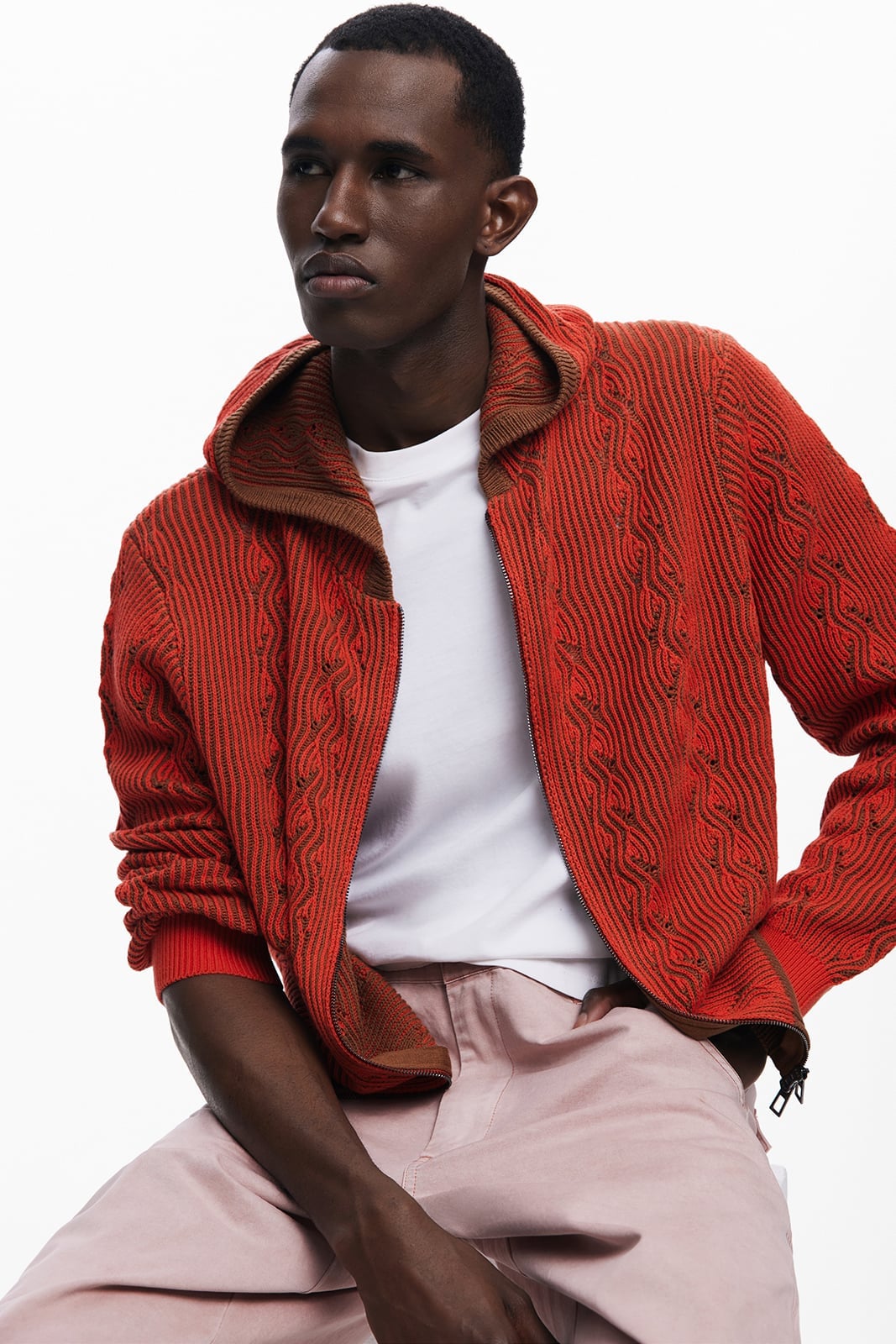 Desigual ジッパー付きニットセーター デシグアル トップス ニット レッド【送料無料】