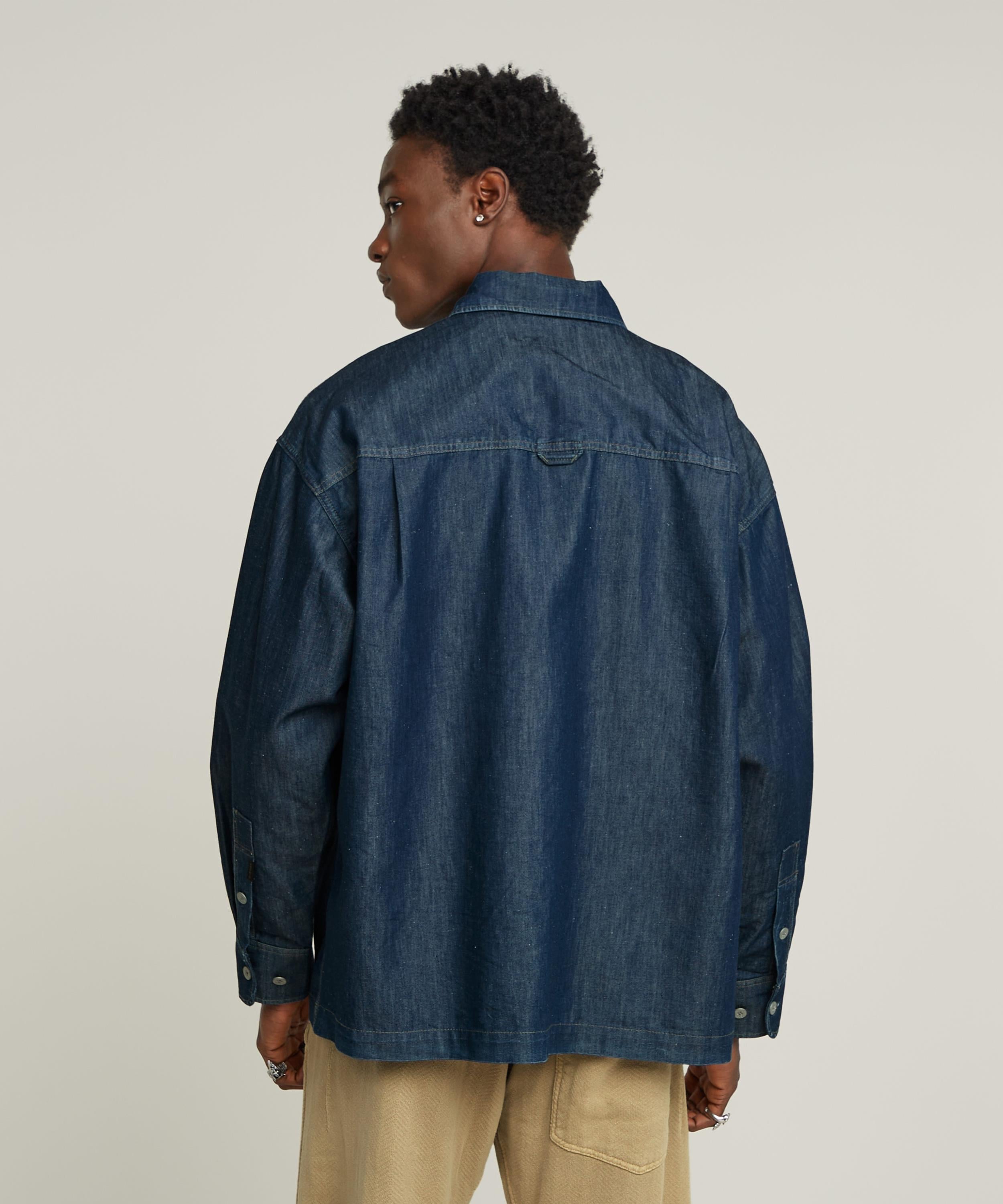 【公式ショップ】LONG POCKET BOXY FIT SHIRT/ロングポケットオーバーサイズデニムシャツ/シャツジャケット ジースターロゥ トップス カットソー・Tシャツ ブルー