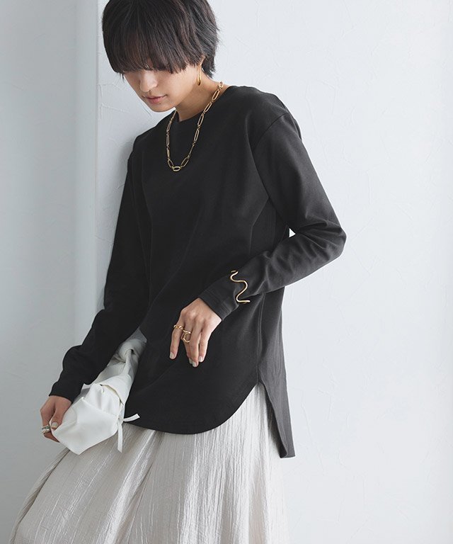 RASW [RASW]コーマコットンベーシックロングスリーブTシャツ ピエロ トップス カットソー・Tシャツ ブラック ホワイト