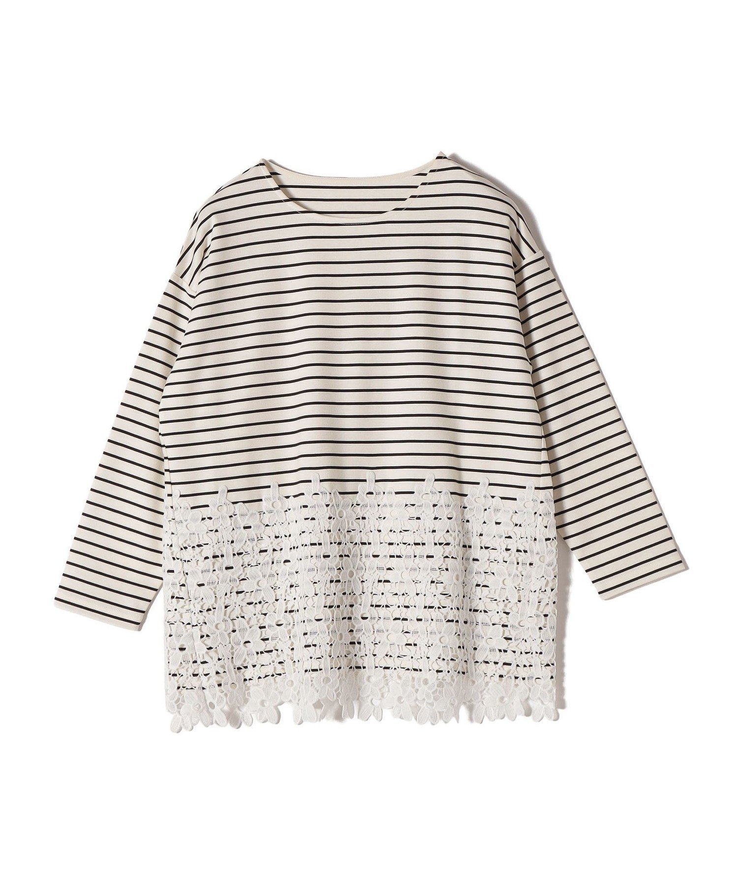 SHIPS Colors SHIPS Colors:＜手洗い可能＞ポンチ レース コンビ ボーダートップス シップス トップス カットソー・Tシャツ ブラック【送料無料】