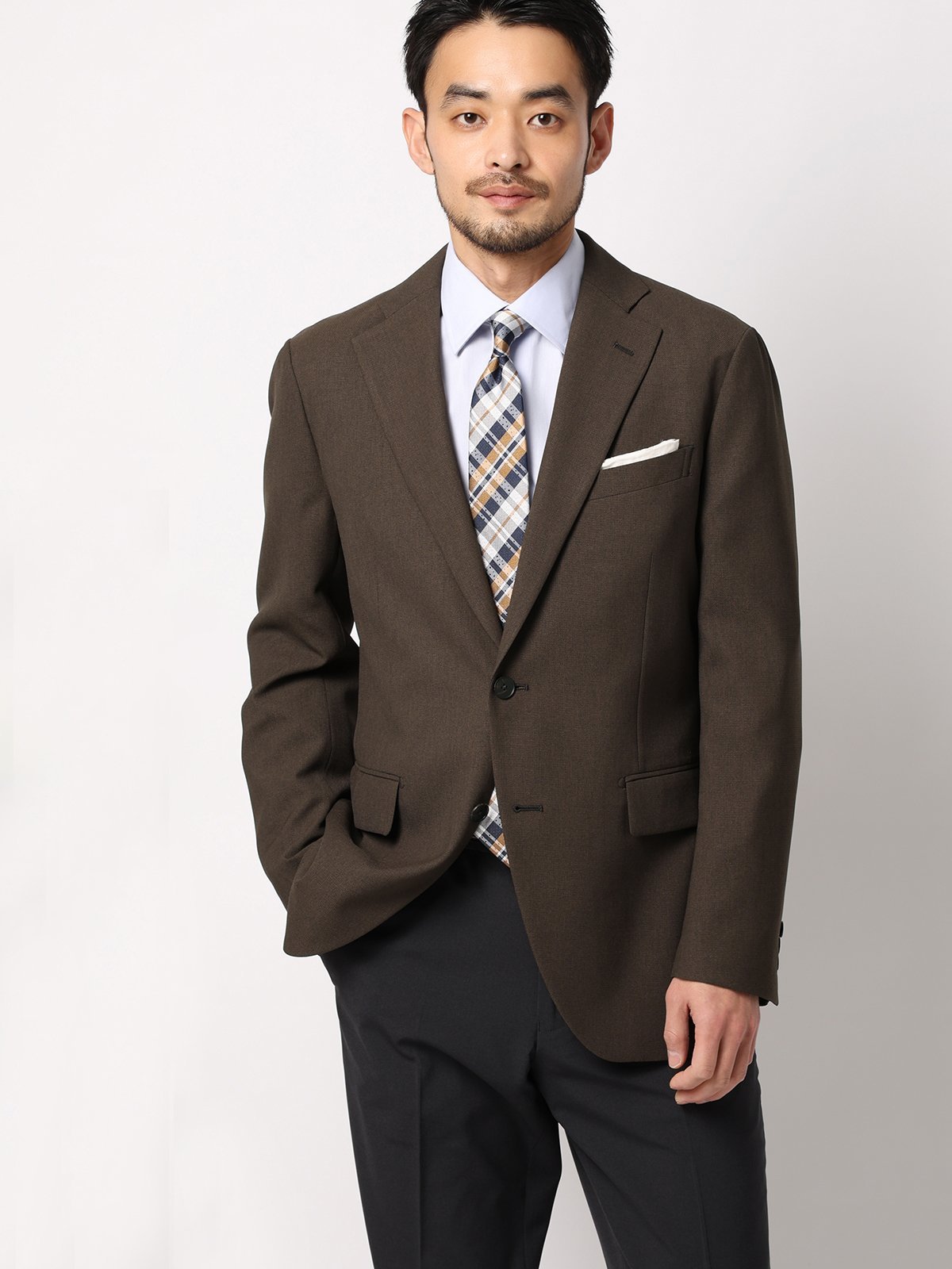 SUIT SQUARE 涼しい最高ジャケット ウォッシャブル ストレッチ 接触冷感 織柄 CH28 スーツ スクエア ジャケット・アウター テーラードジャケット・ブレザー ブラウン