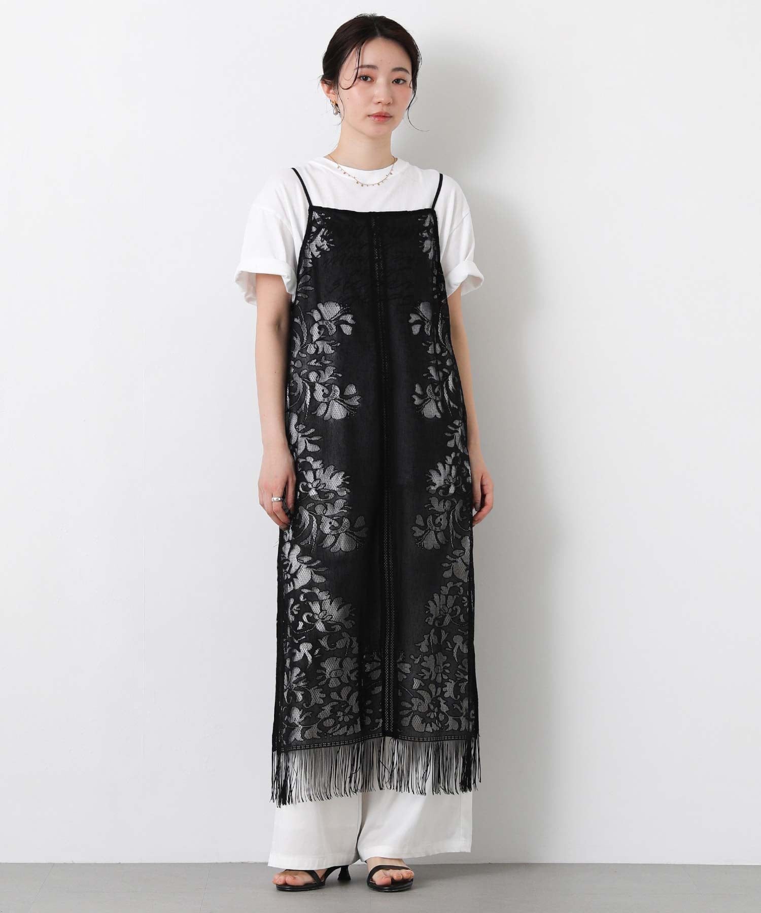 【SALE／50%OFF】Gready Brilliant Gready Brilliant/(W)2_パネルフリンジキャミ グレディブリリアン ワンピース・ドレス その他のワンピース・ドレス ブラック ホワイト【送料無料】