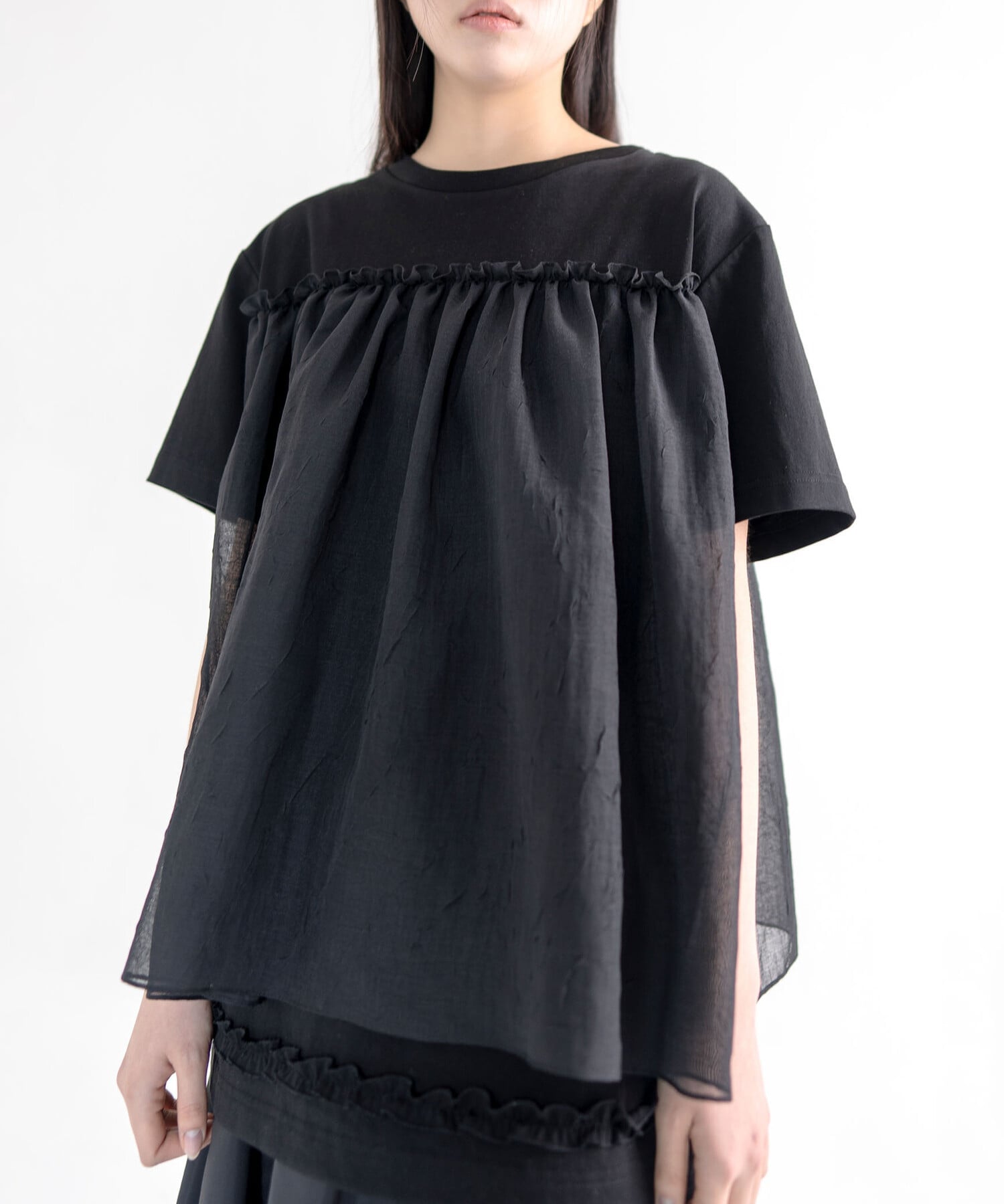 Bshop eunoia｜オーガンジー レイヤードTシャツ WOMEN ビショップ トップス カットソー・Tシャツ ブラック ホワイト