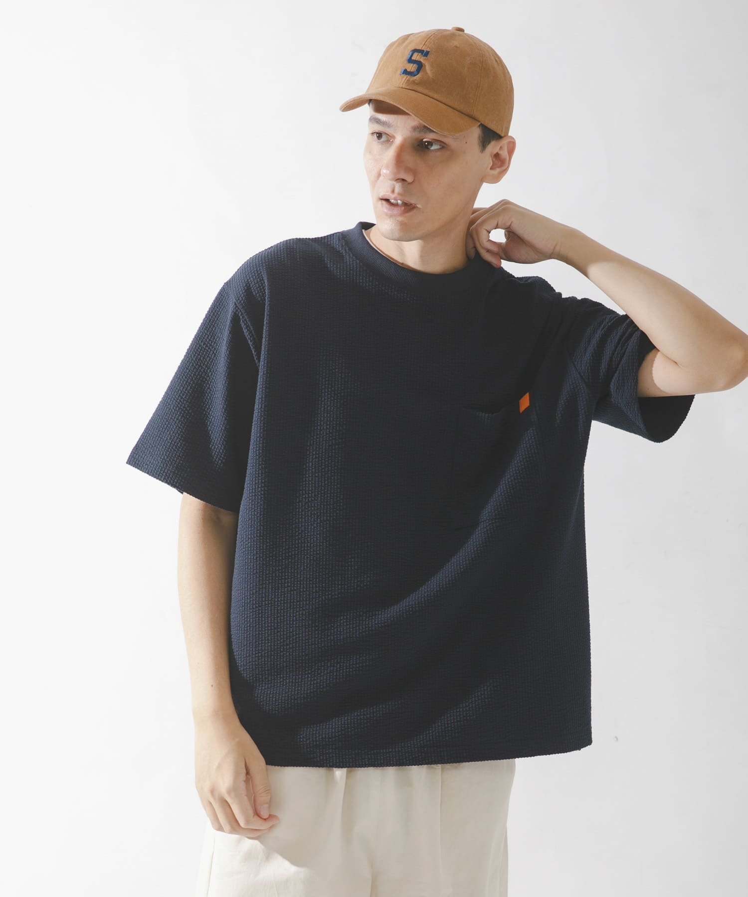 Sonny Label カットシアサッカーショートスリーブTシャツ サニーレーベル トップス カットソー・Tシャツ ネイビー ブラック ホワイト