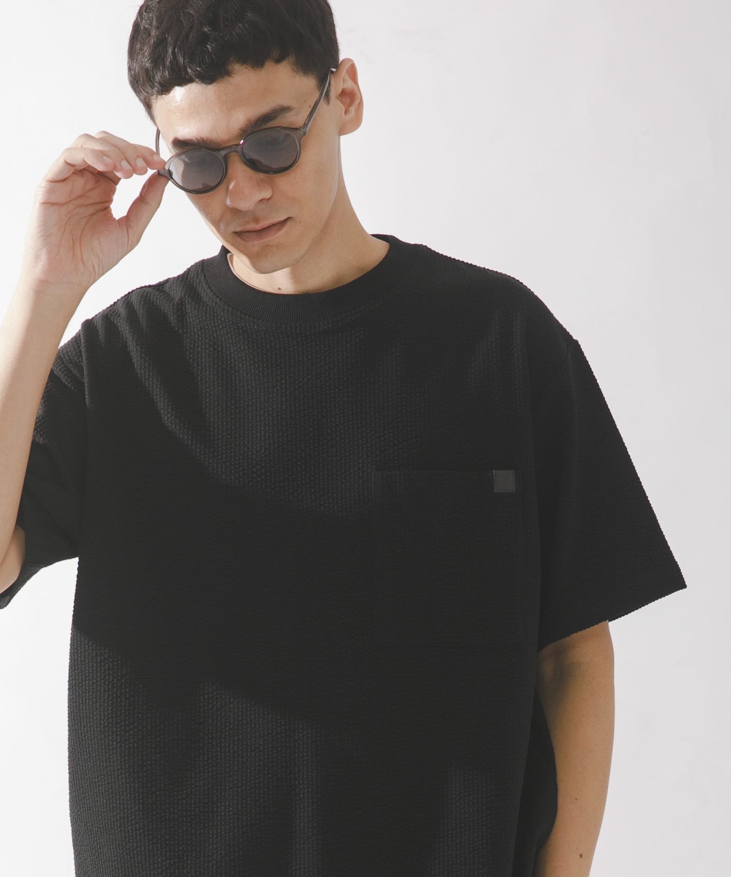 Sonny Label カットシアサッカーショートスリーブTシャツ サニーレーベル トップス カットソー・Tシャツ ネイビー ブラック ホワイト