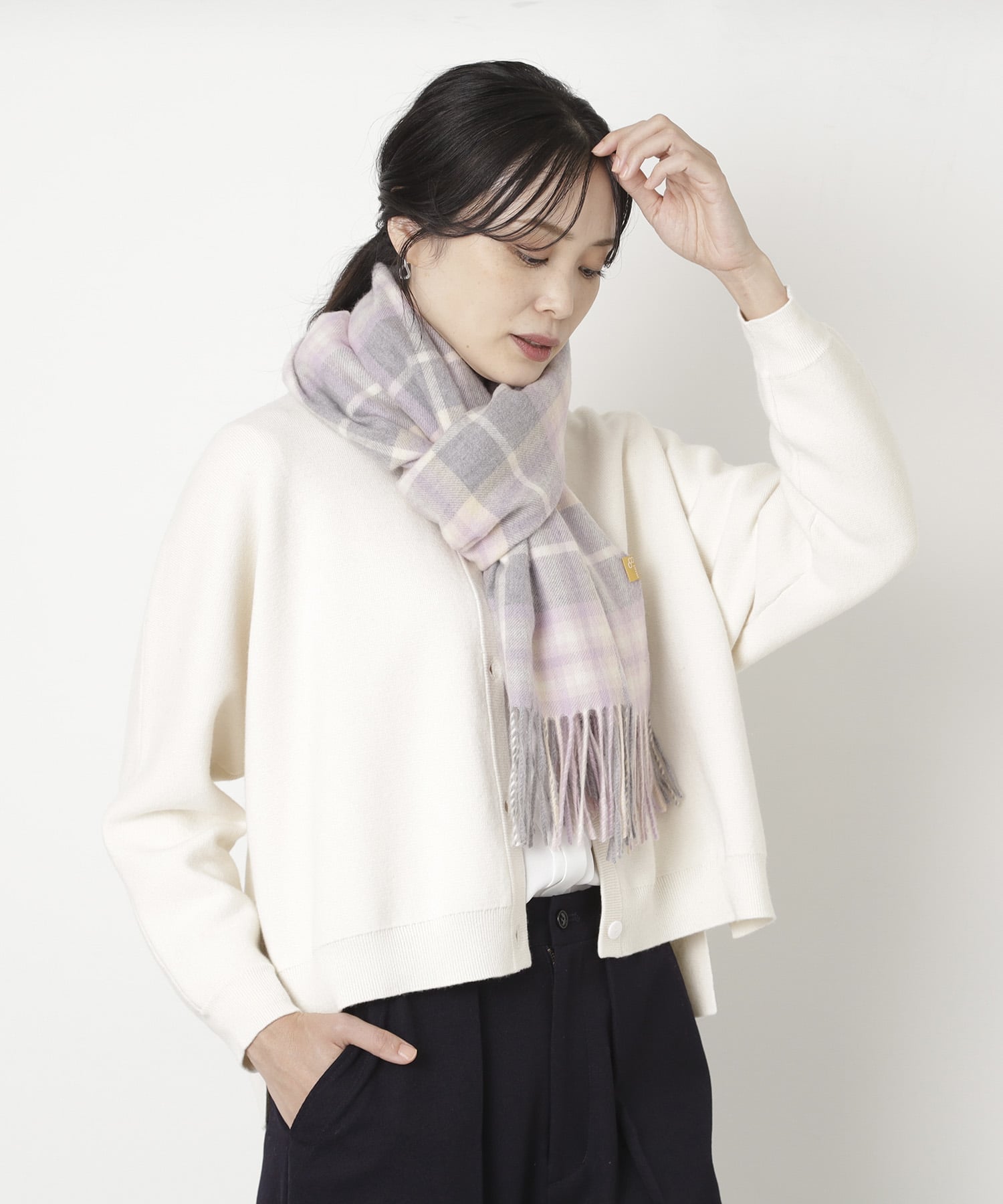 miel miel ミエル カシミヤ ストール 洗える 大判 大きいサイズ カシミヤ100% チェック ムーンバット ファッション雑貨 マフラー・ストール・ネックウォーマー グレー