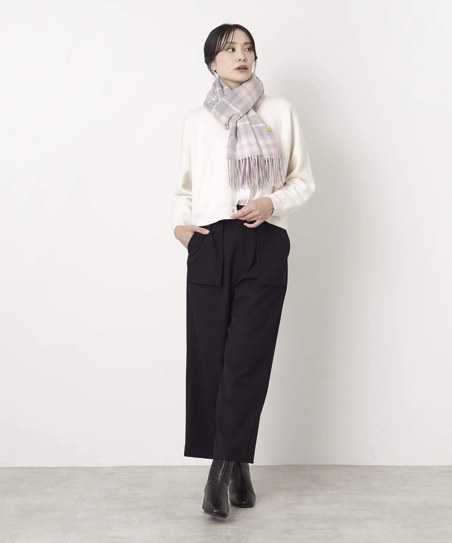 miel miel ミエル カシミヤ ストール 洗える 大判 大きいサイズ カシミヤ100% チェック ムーンバット ファッション雑貨 マフラー・ストール・ネックウォーマー グレー