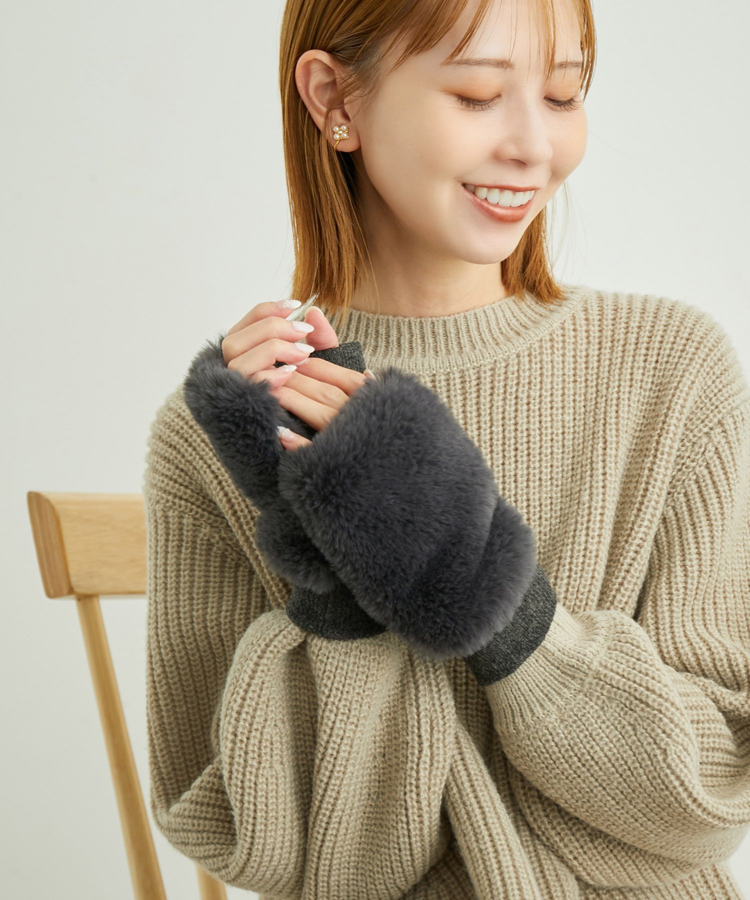【SALE/30%OFF】ROPE' PICNIC PASSAGE リサイクルフェイクファーフィンガーレスグローブ ロペピクニック ファッション雑貨 手袋 ピンク ベージュ グレー ホワイト