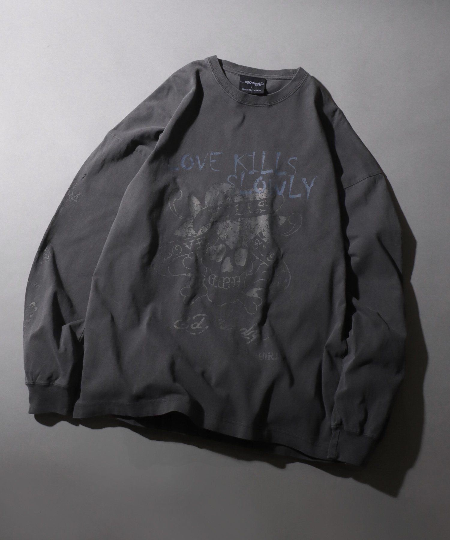 SITRY Ed Hardy エド ハーディー Tシャツ メンズ 長袖 ヴィンテージ 加工 ティーシャツ シトリー トップス カットソー・Tシャツ ブラック グレー