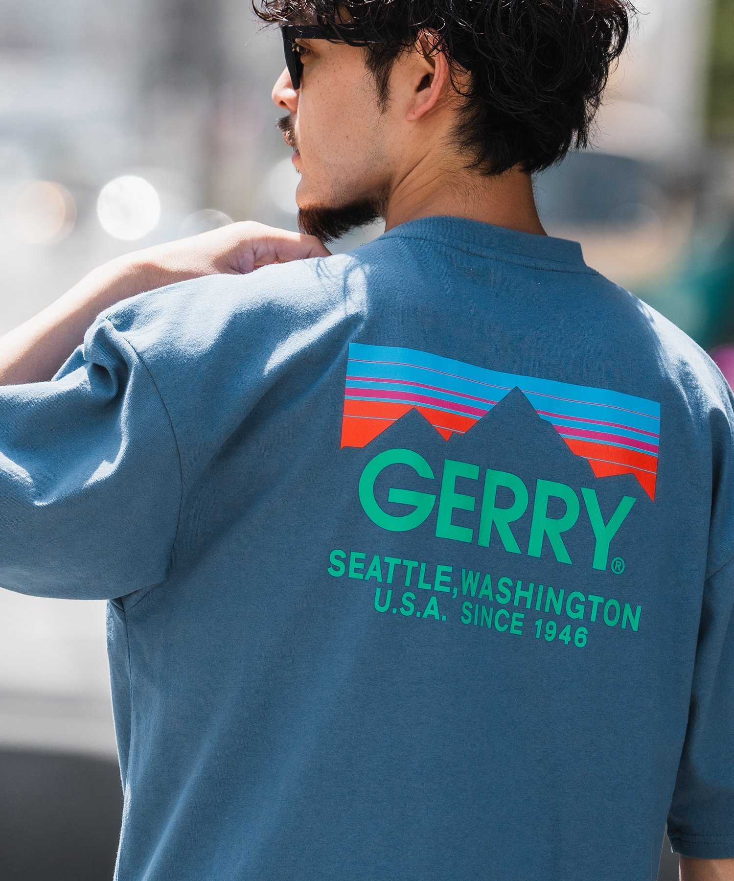 GERRY ジェリー 別注 マウンテン プリント 半袖Tシャツ インプローブス トップス カットソー・Tシャツ ホワイト パープル ブルー カーキグリーン ブラック