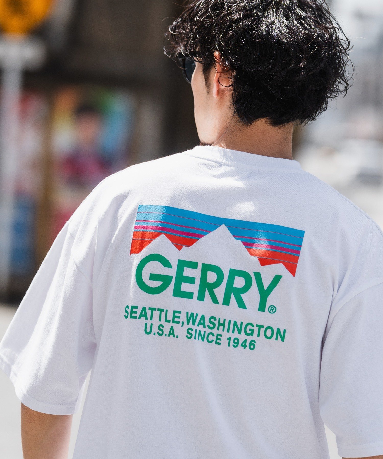 GERRY ジェリー 別注 マウンテン プリント 半袖Tシャツ インプローブス トップス カットソー・Tシャツ ホワイト パープル ブルー カーキグリーン ブラック