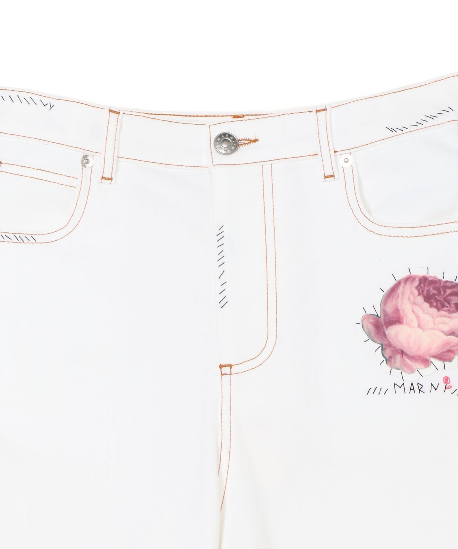【SALE／40%OFF】MARNI フラワーパッチストレッチデニムパンツ マルニ パンツ ジーンズ・デニムパンツ ホワイト【送料無料】