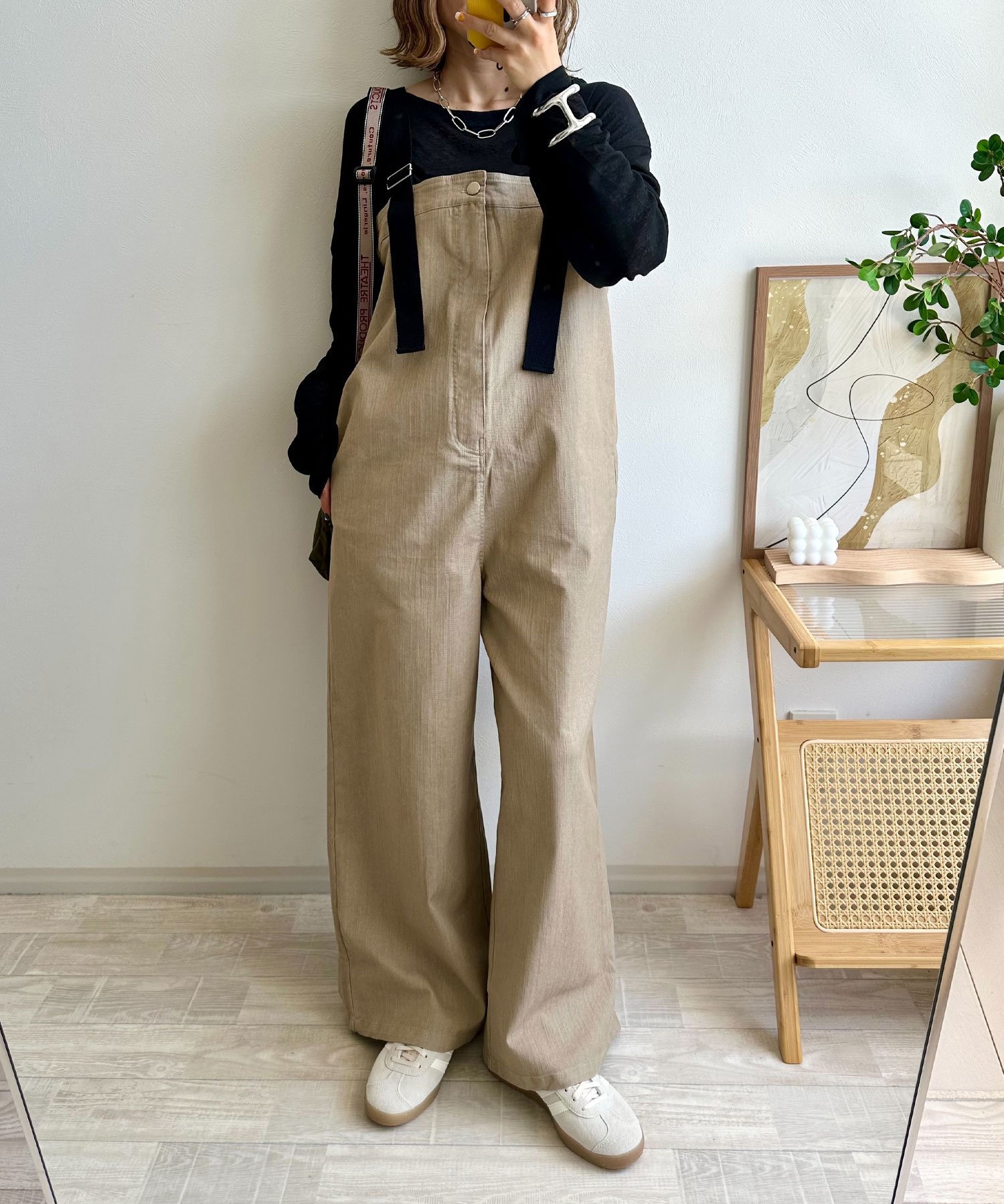 【SALE/40%OFF】NOAHL 《mayoさんコラボ》配色デニムライクサロペット ノアル オールインワン・オーバーオール オーバーオール・サロペット ベージュ ブルー カーキグリーン【送料無料】