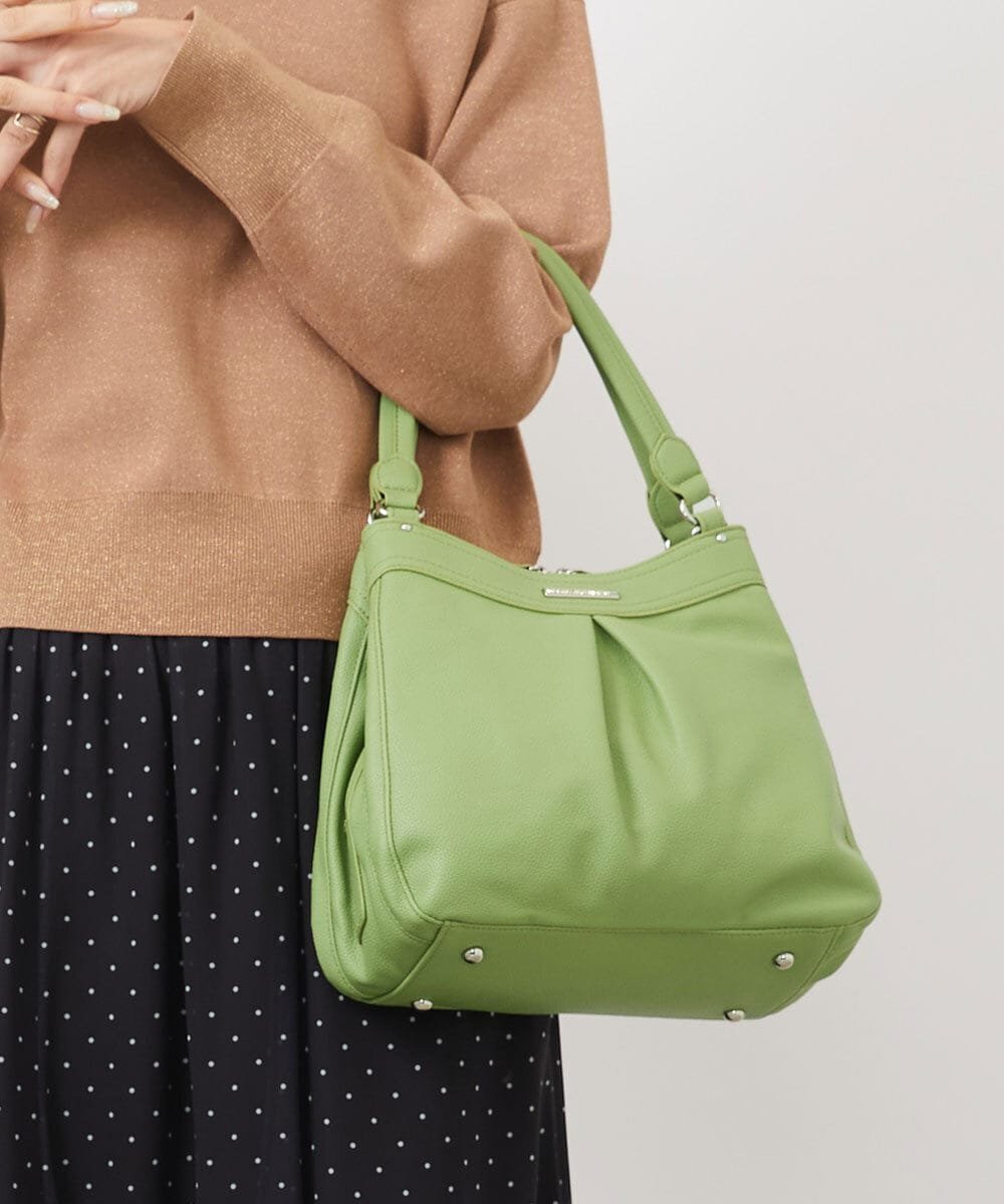 MK MICHEL KLEIN BAG [2WAY]合成皮革タックデザインバッグ エムケーミッシェルクランバック バッグ トートバッグ グリーン イエロー ブラック ベージュ