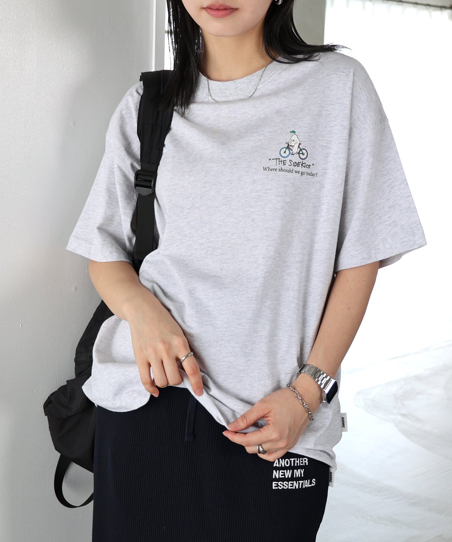 ANME パーク プリント 半袖 Tシャツ ANME アンメ アンドミー トップス カットソー・Tシャツ グレー ネイビー ホワイト