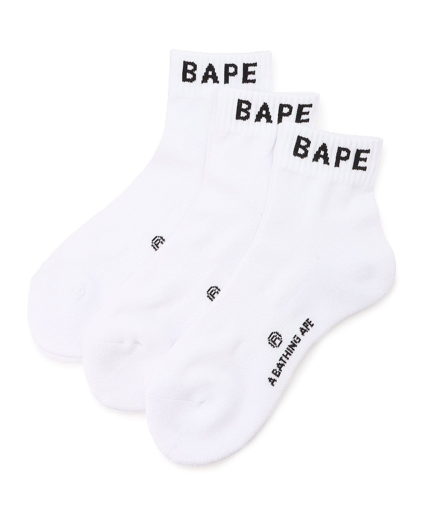 A BATHING APE BAPE ANKLE SOCKS 3 PAIRS ア ベイシング エイプ 靴下・レッグウェア 靴下 ホワイト ブラック【送料無料】
