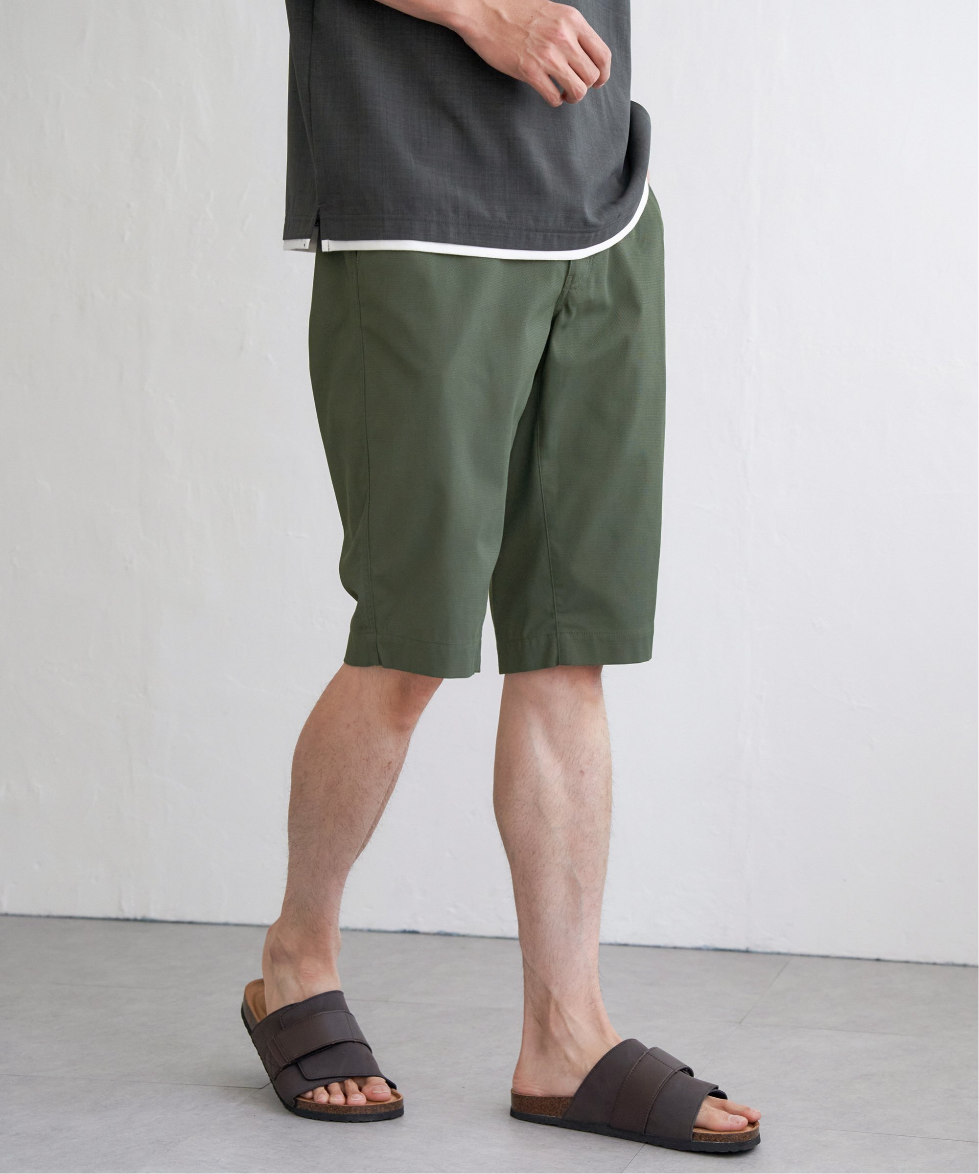 ikka 【親子コーデ】6.5分丈ドビーイージーハーフパンツ イッカ パンツ その他のパンツ ブルー ベージュ グリーン