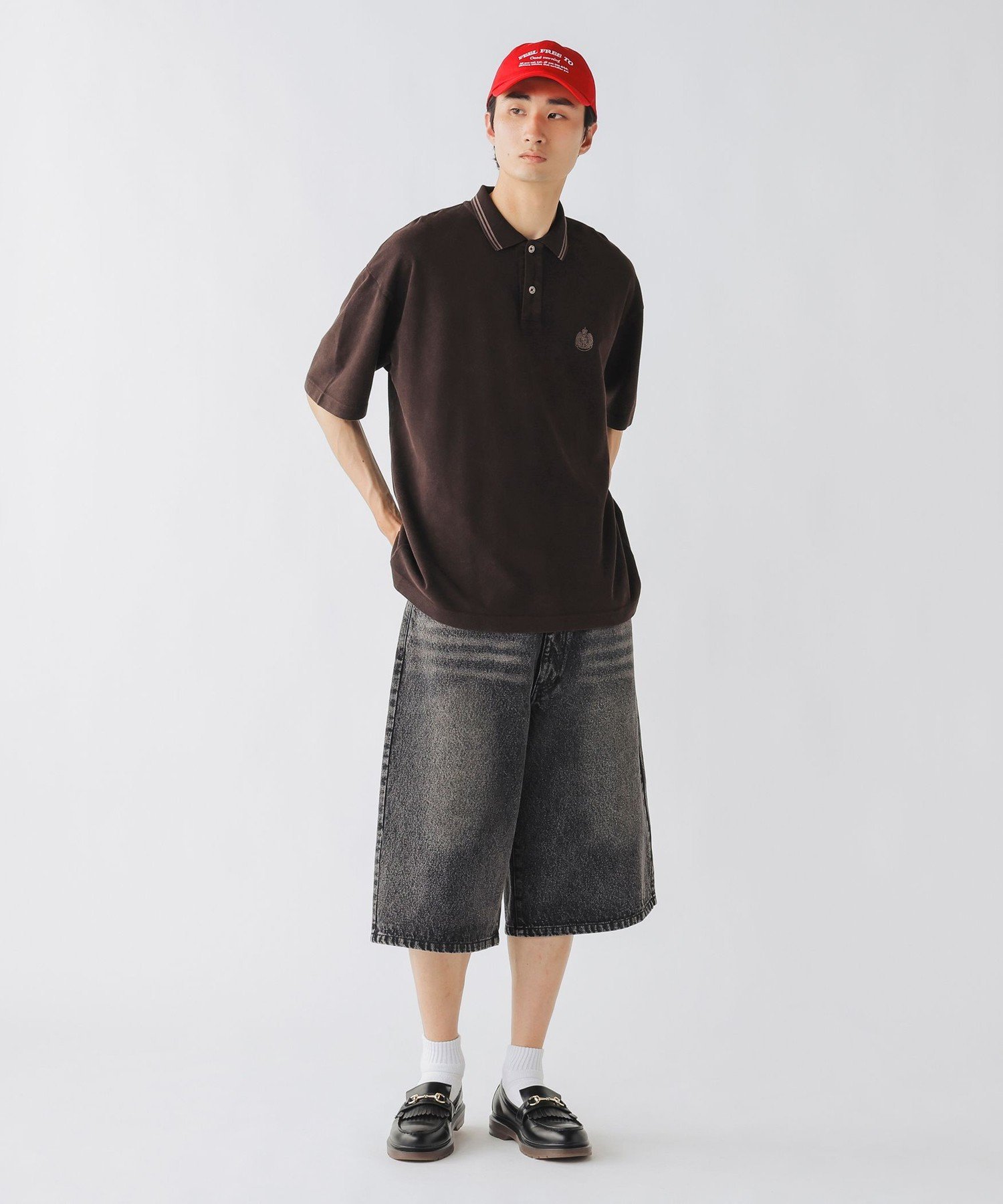 【SALE／30%OFF】BEAMS HEART MEN フェード エンブレム 鹿の子 ポロシャツ ビームス ハート トップス ポロシャツ ブラック ブラウン【送料無料】