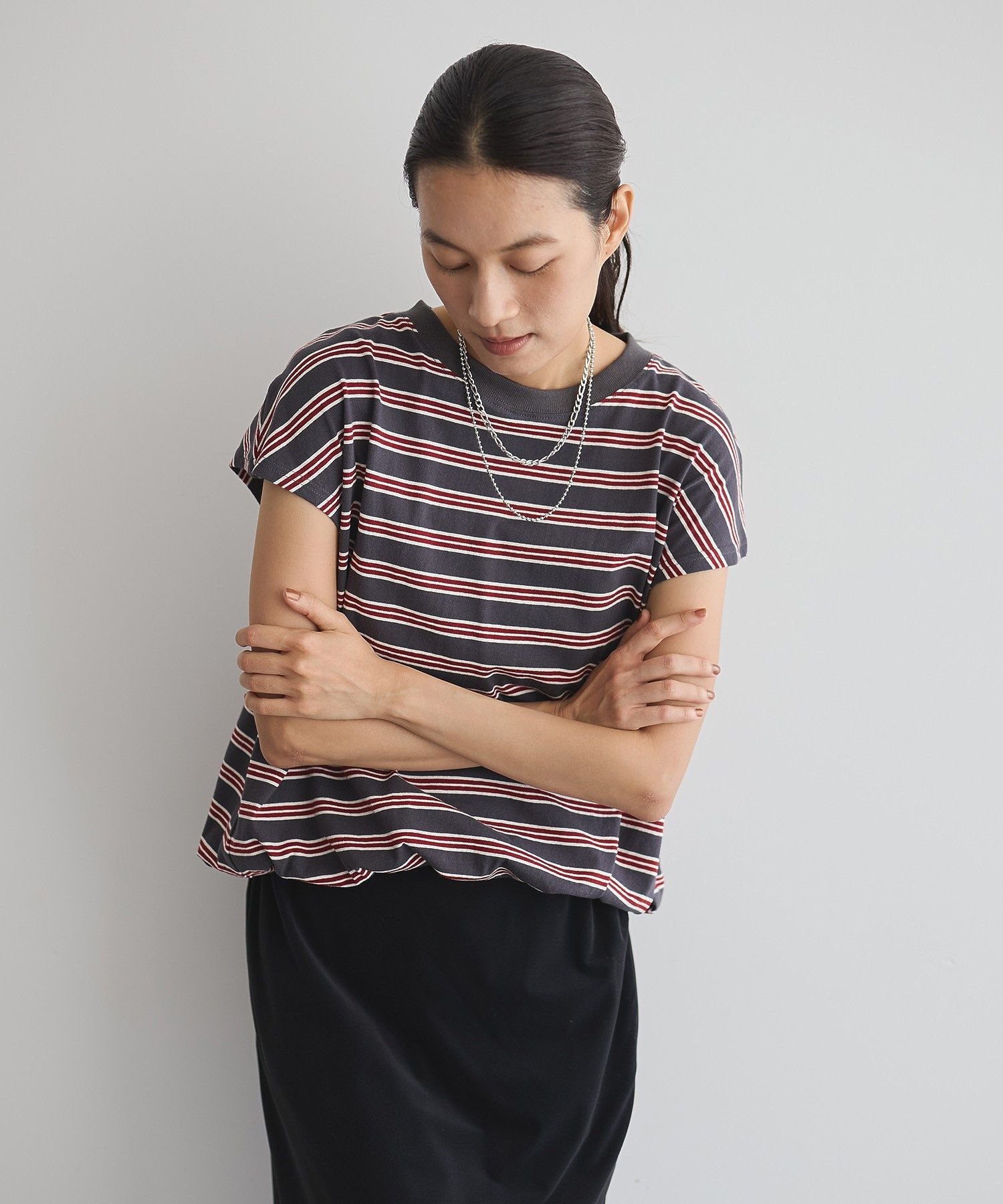 マルチボーダードロストプルオーバー ガレージ オブ グッド クロージング トップス カットソー・Tシャツ グレー ネイビー