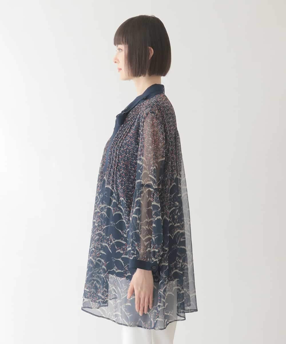 HIROKO BIS 【ボウタイ付き】楊柳シフォンフラワープリントブラウス /洗える ヒロコ ビス トップス シャツ・ブラウス ネイビー