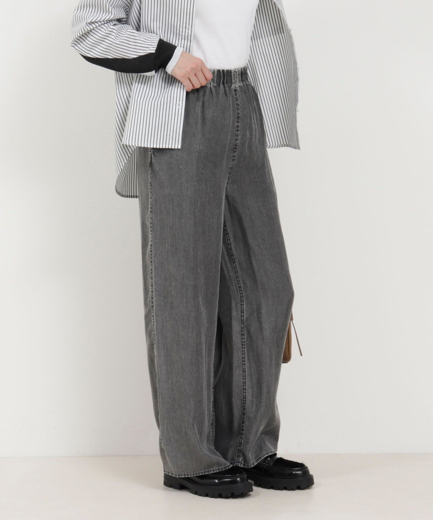 【SALE／40%OFF】MICO COULIER バイオシルクデニムタックワイドフレアパンツ ノーリーズ パンツ ジーンズ・デニムパンツ ブルー グレー【送料無料】