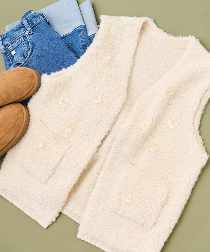 【SALE／25%OFF】FREAK'S STORE フラワービジュー ニットベスト 25AW フリークスストア トップス ベス..