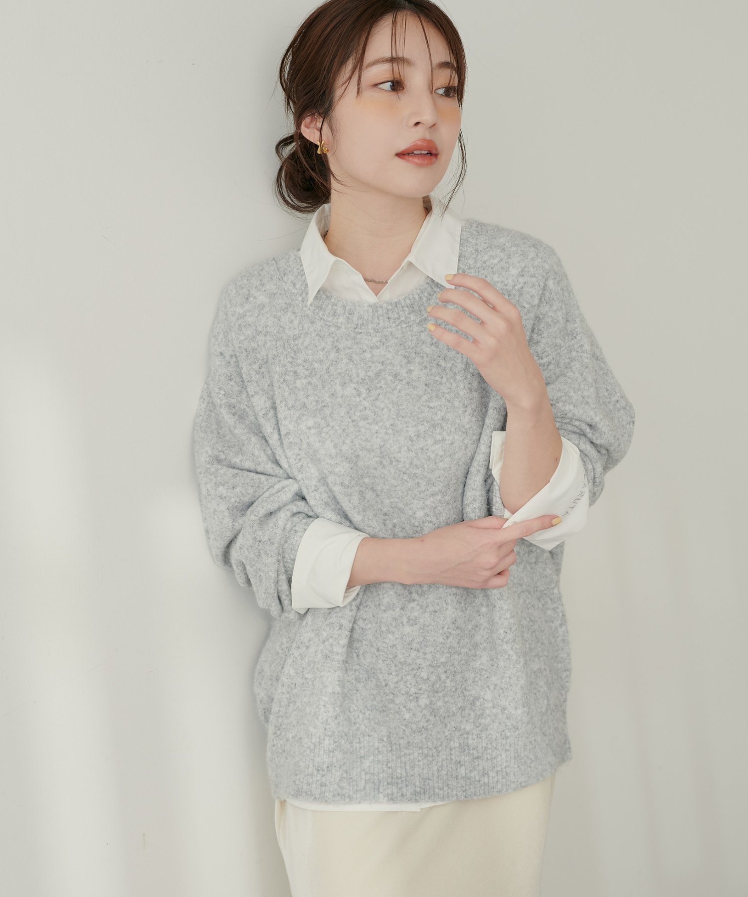 natural couture 【WEB限定】クルーネックニットプルオーバー ナチュラルクチュール トップス ニット グレー ホワイト ブルー ブラウン イエロー【送料無料】のサムネイル