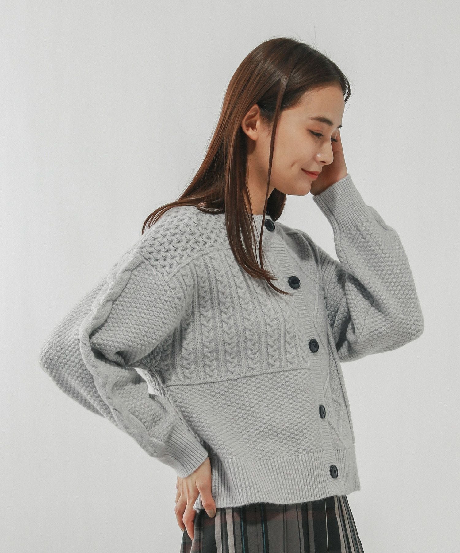 【SALE／40%OFF】GLOBAL WORK パッチワーク風ケーブルカーディガン/608406 グローバルワーク トップス カーディガン グレー ネイビー レッド stylife-15416991 Rakuten Fashion サンプル画像2