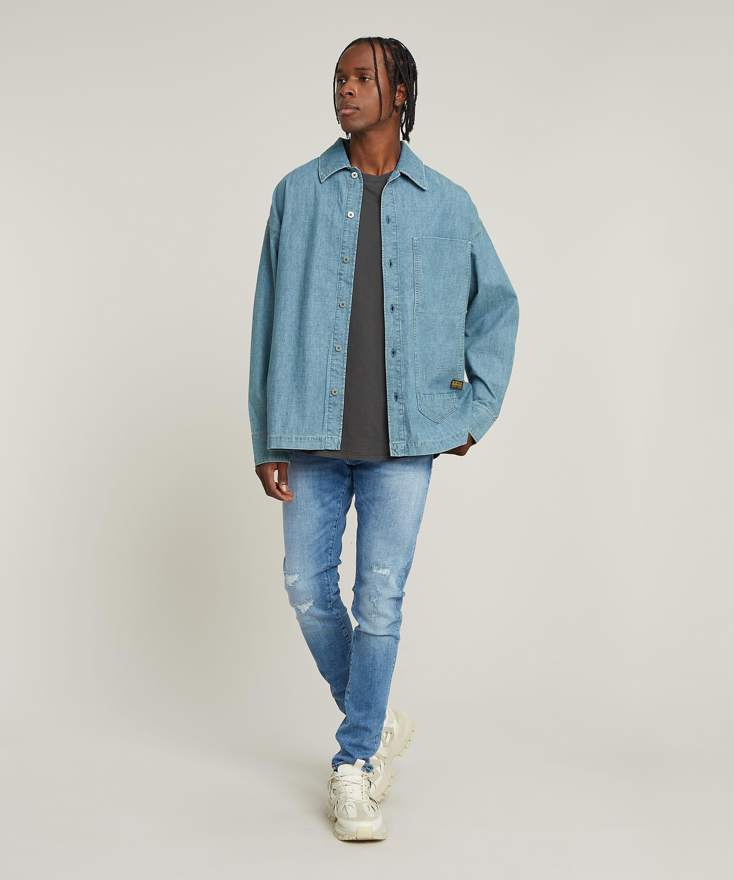 【公式ショップ】LONG POCKET BOXY FIT SHIRT/ロングポケットオーバーサイズデニムシャツ/シャツジャケット ジースターロゥ トップス カットソー・Tシャツ ブルー