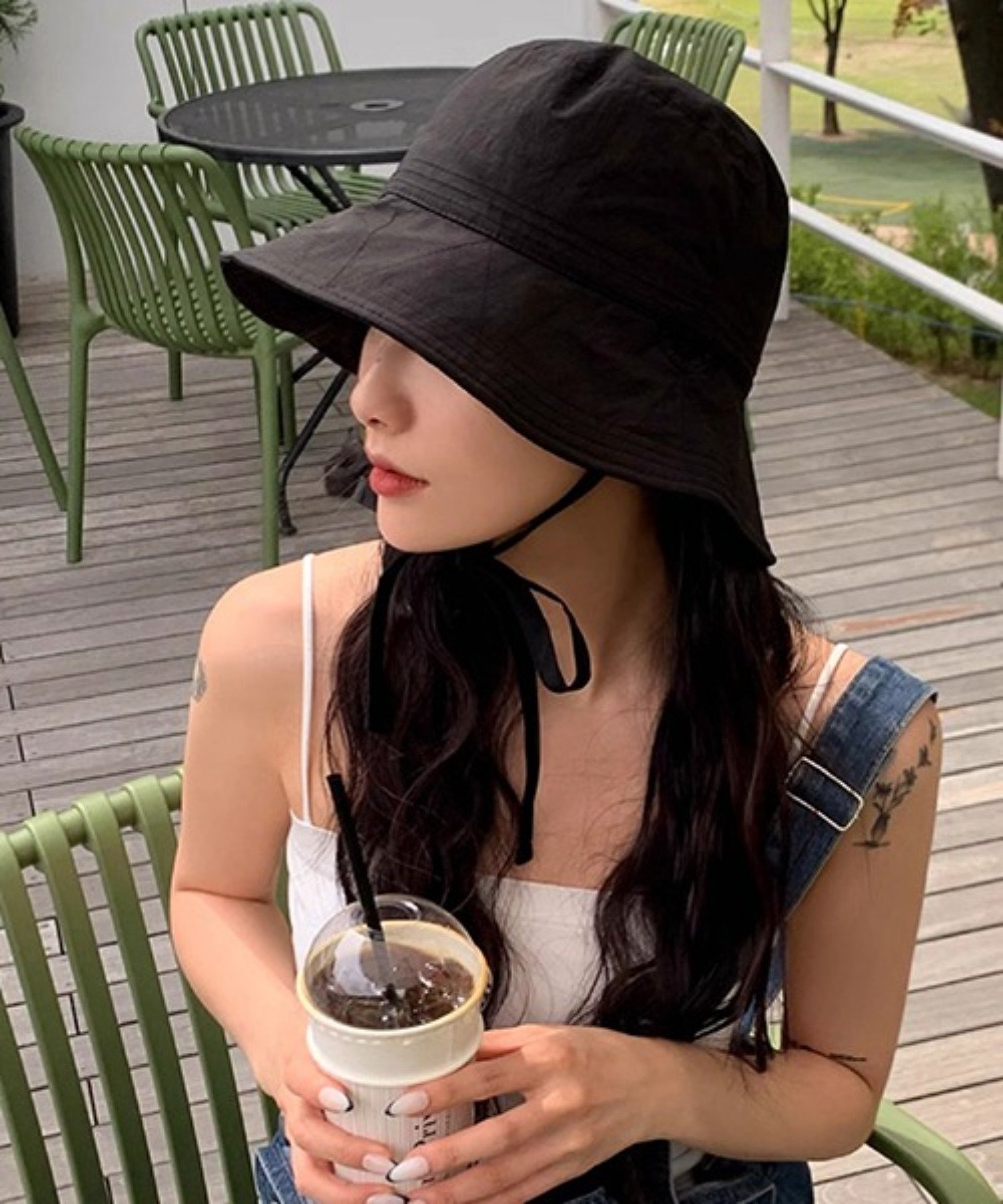 cul 끈 첨부 코튼 버킷 모자 cula1056 츄크라 모자 모자 블랙 카키 그린 화이트 베이지