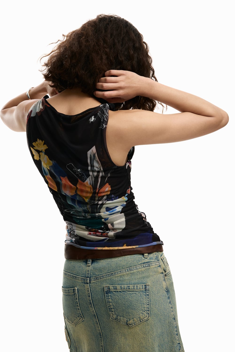 花柄チュールTシャツ デシグアル トップス ノースリーブ・タンクトップ ブラック