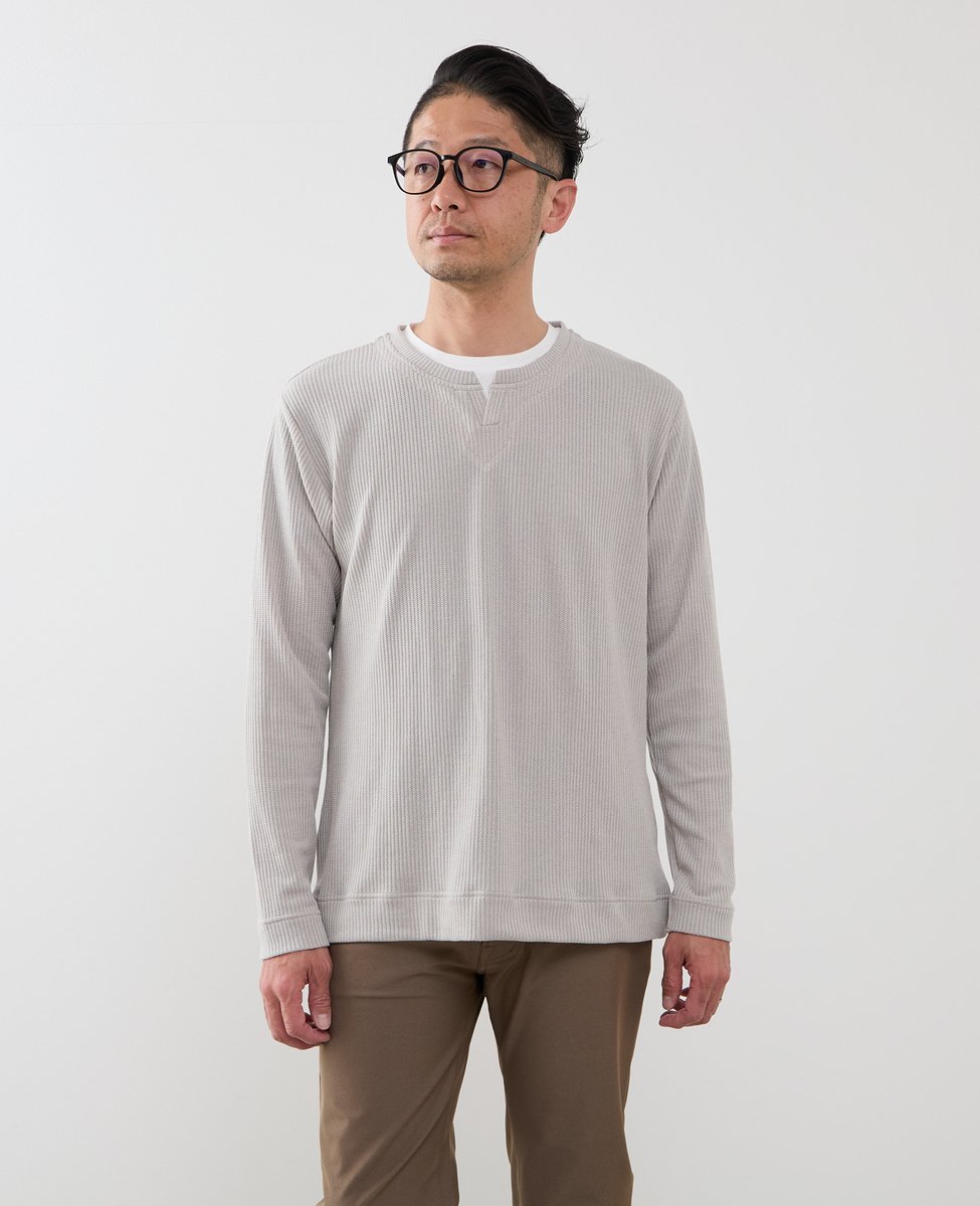 MEN'S MELROSE リンクスストライプカノコ キーネックTシャツ メンズメルローズ トップス カットソー・Tシャツ グリーン ネイビー