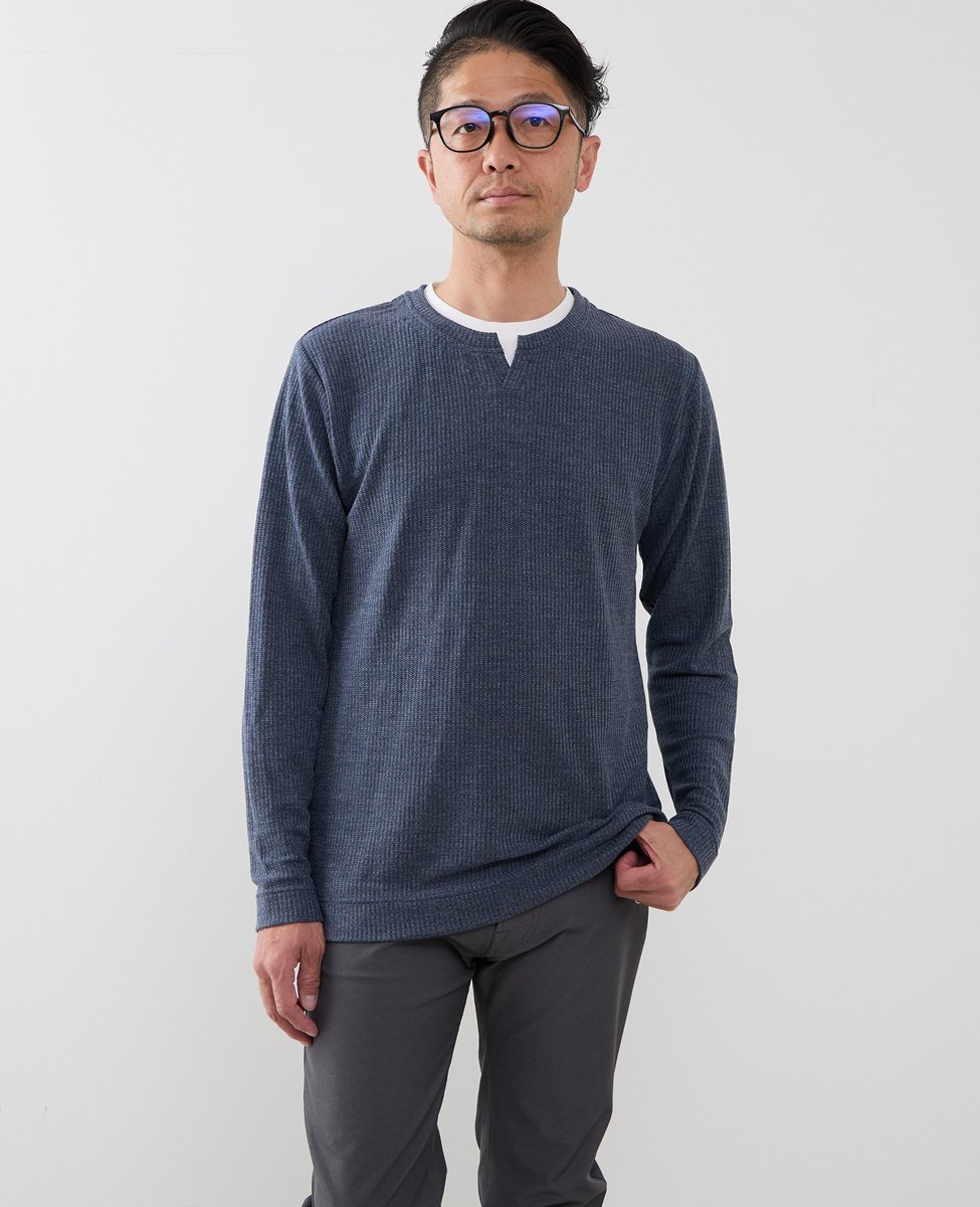 MEN'S MELROSE リンクスストライプカノコ キーネックTシャツ メンズメルローズ トップス カットソー・Tシャツ グリーン ネイビー