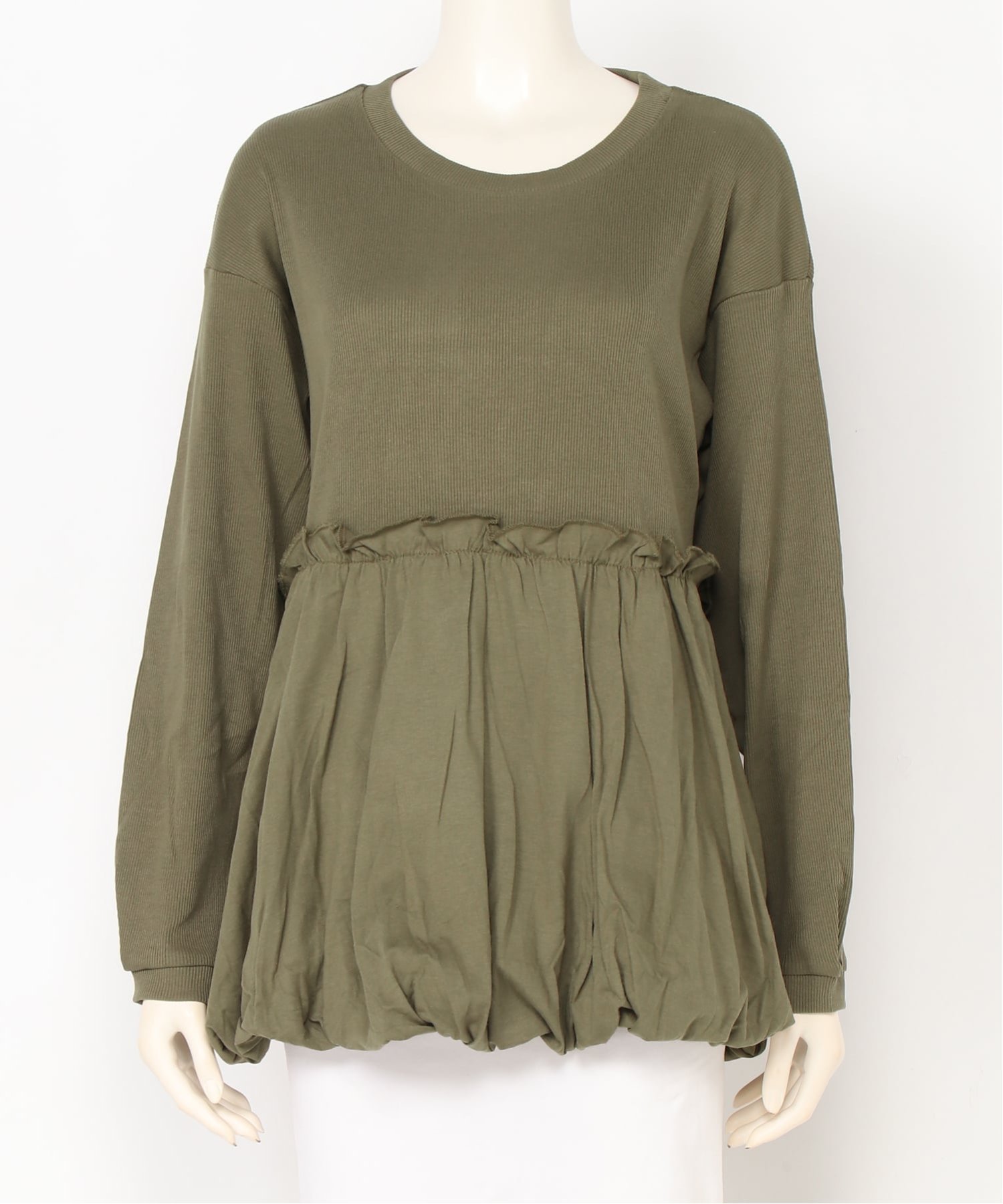 relaclo select relaclo select/(W)ペプラム切替バルーントップス リラクロ トップス カットソー・Tシャツ ホワイト カーキグリーン ブラック
