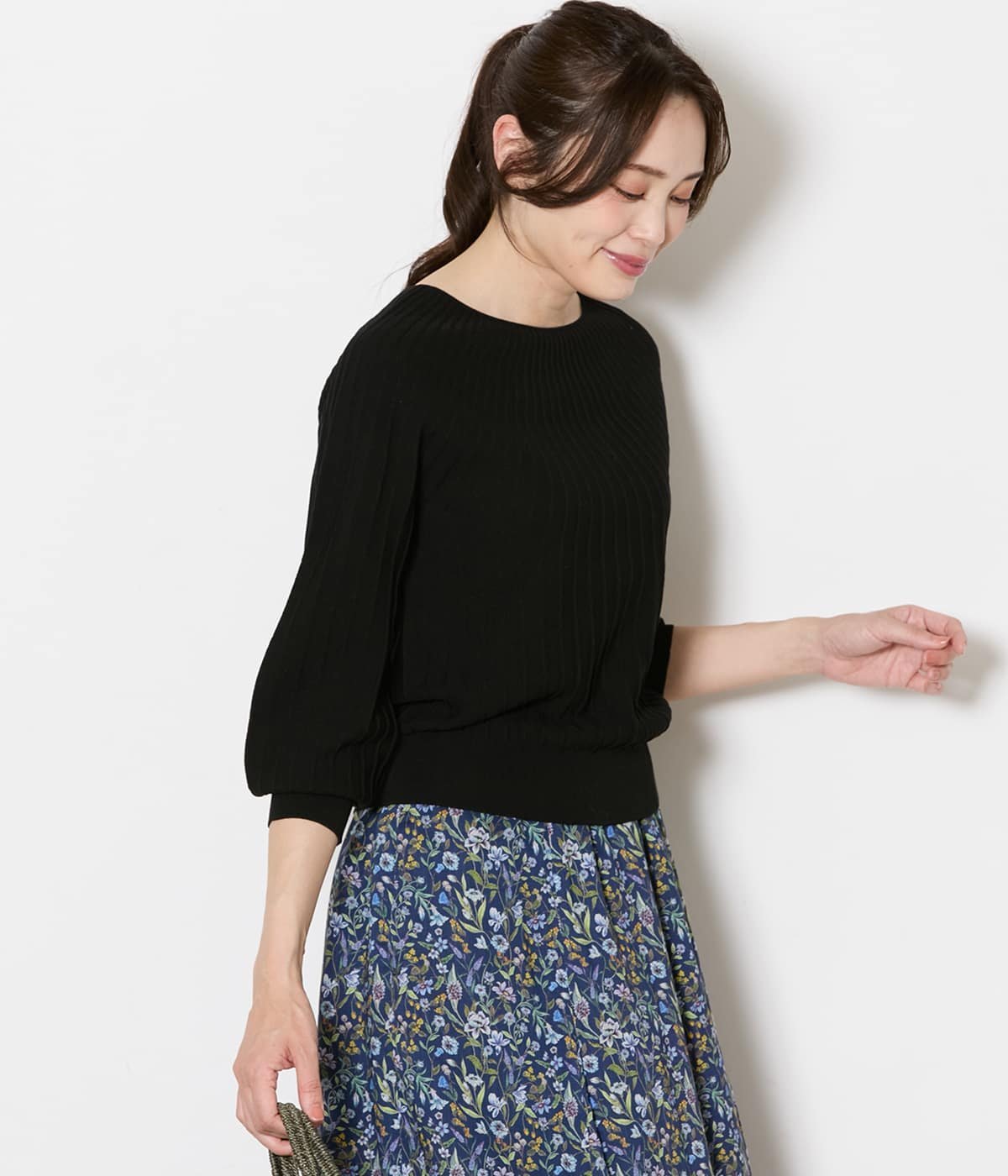 【SALE／28%OFF】NEWYORKER WOMEN L-SIZE 【L】TCホールガーメント(R) 求心ストライプニットプルオーバー ニューヨーカー エルサイズ トップス ニット ピンク ブルー ブラック【送料無料】