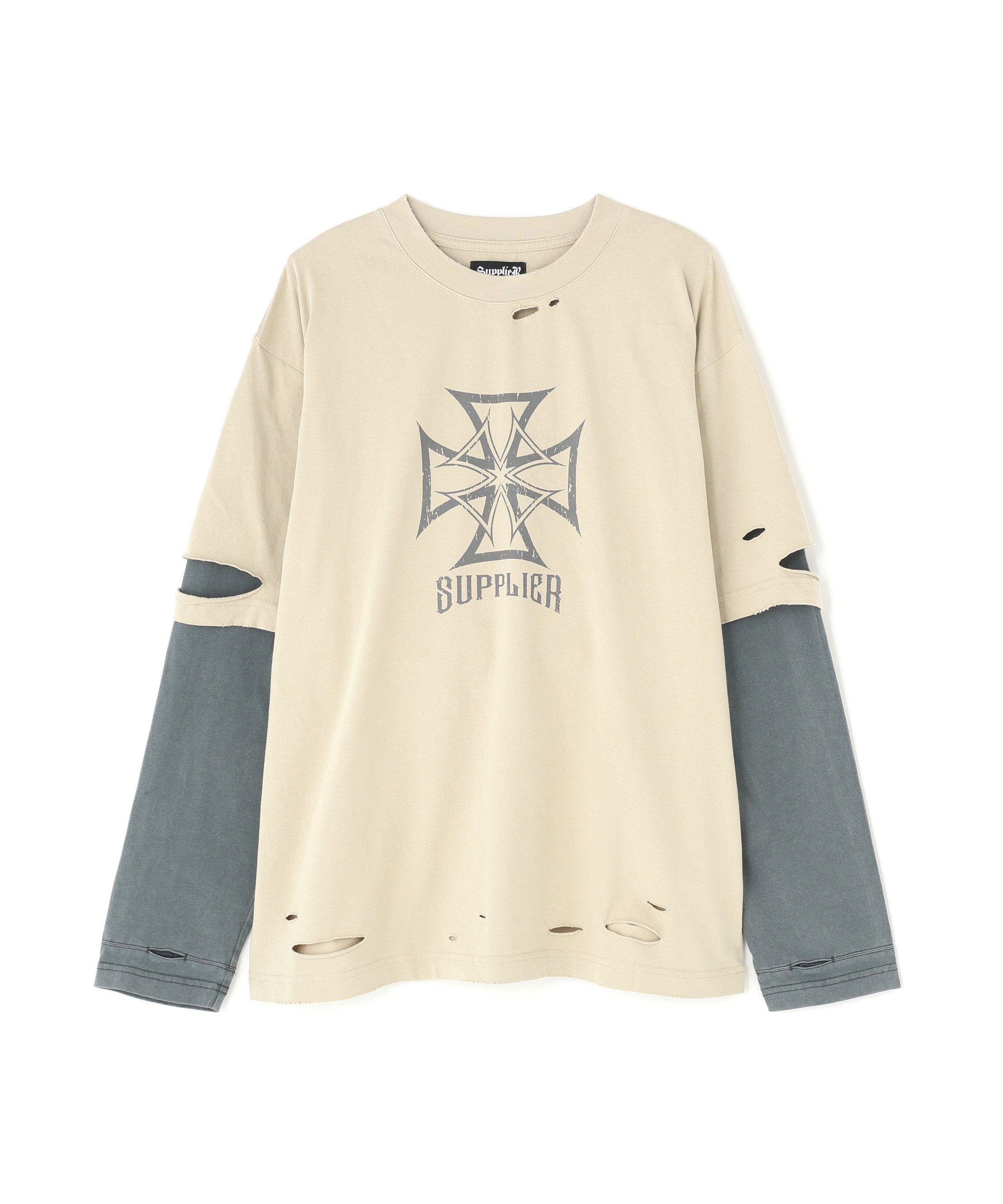 LHP SUPPLIER/サプライヤー/Dusty Iron Cross Layered Long Sleeve Tee エルエイチピー トップス カットソー・Tシャツ ベージュ ブラック【送料無料】