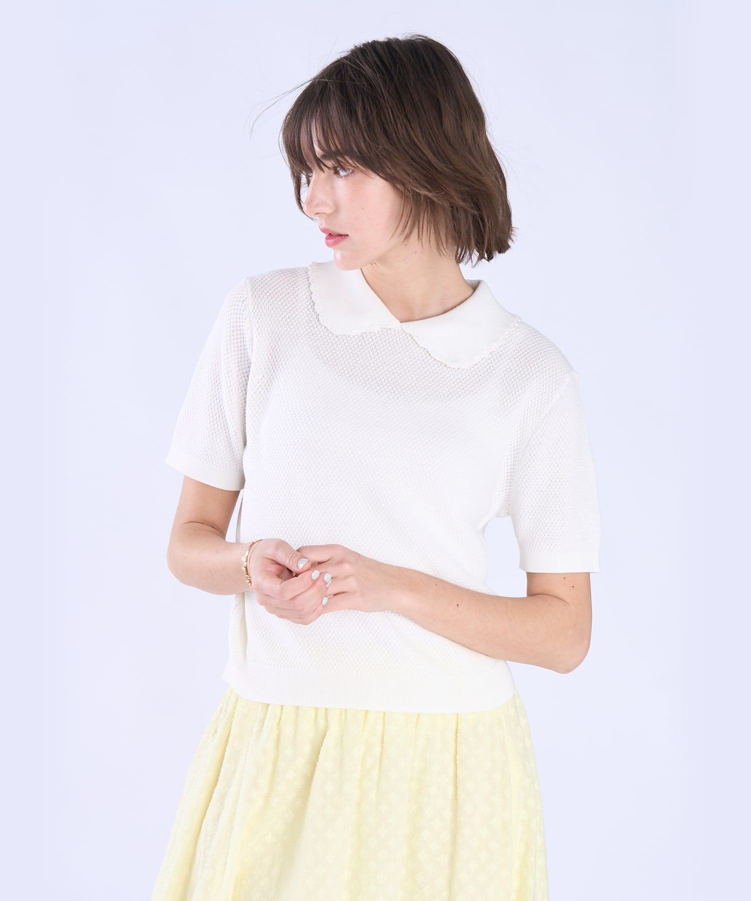 To b. by agnes b. コットン タック ステッチ 半袖 ニット プルオーバー アニエスベー トップス その他のトップス ホワイト【送料無料】