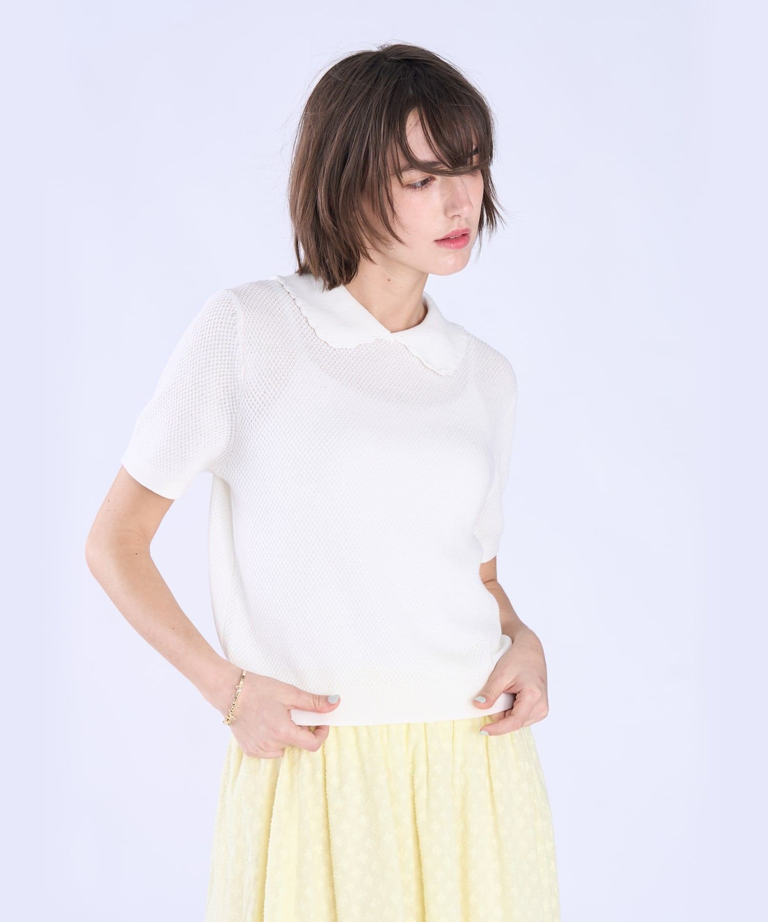 To b. by agnes b. コットン タック ステッチ 半袖 ニット プルオーバー アニエスベー トップス その他のトップス ホワイト【送料無料】