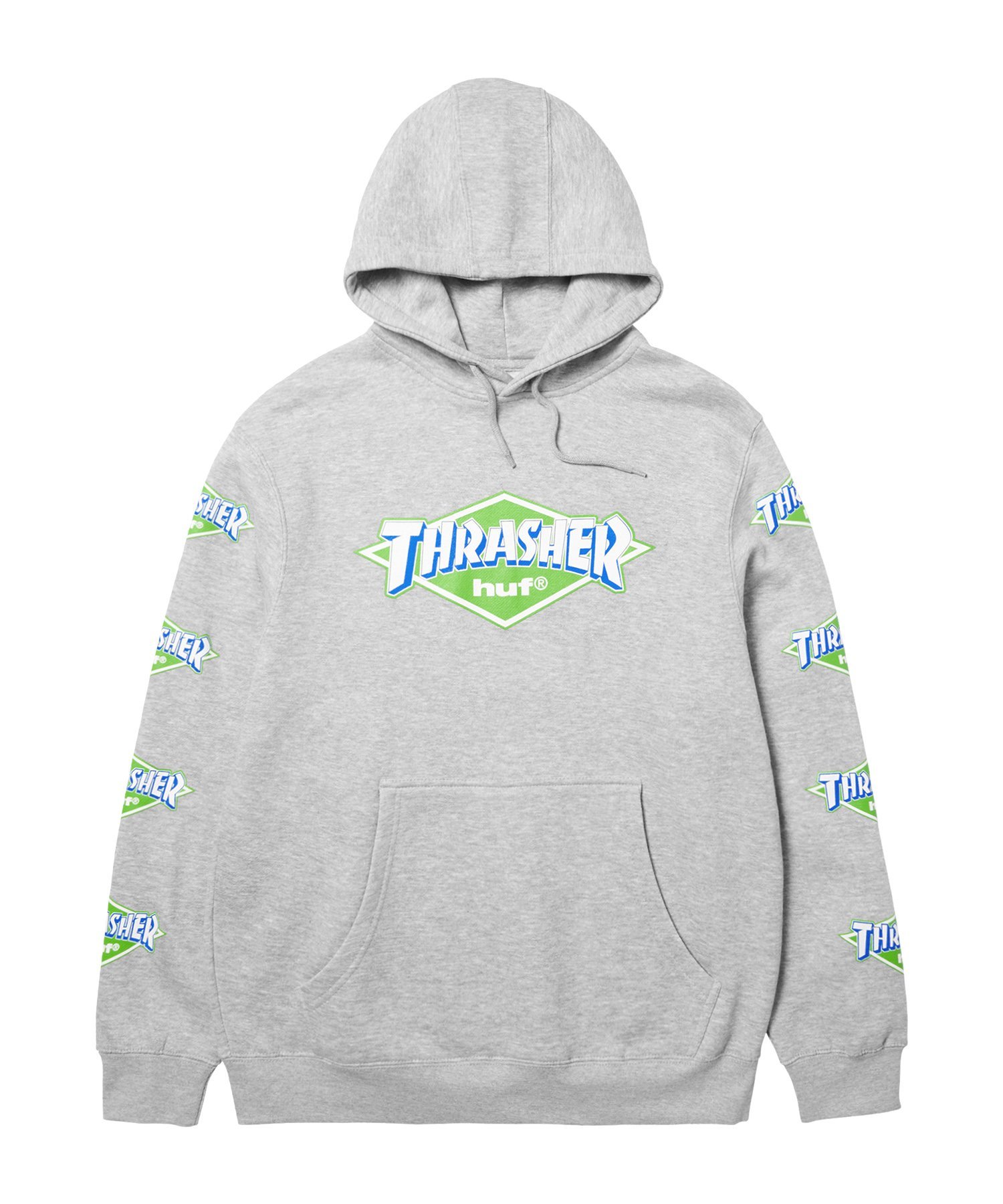 HUF HUF X THRASHER LOGO PO HOODIE / HUF スラッシャー コラボ パーカー ハフ トップス パーカー・フーディー ブラック グレー【送料無料】