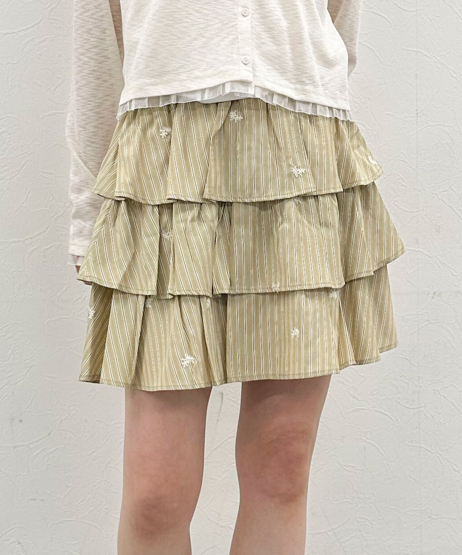 archives 花柄刺繍ストライプフリルミニSK アルシーヴ スカート ミニスカート イエロー ベージュ ブルー【送料無料】
