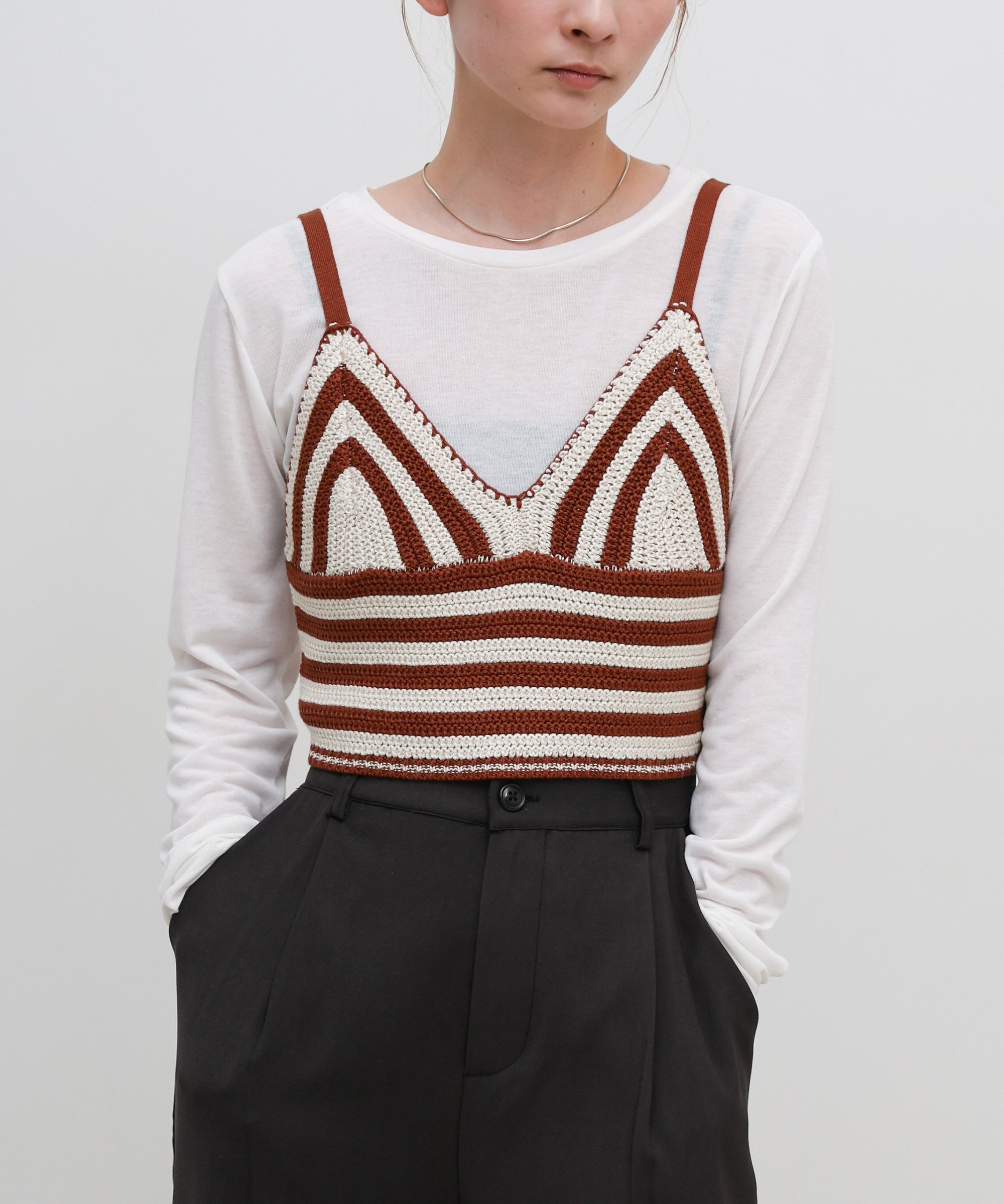 SELECT MOCA メッシュ編みボーダービスチェ セレクトモカ トップス キャミソール