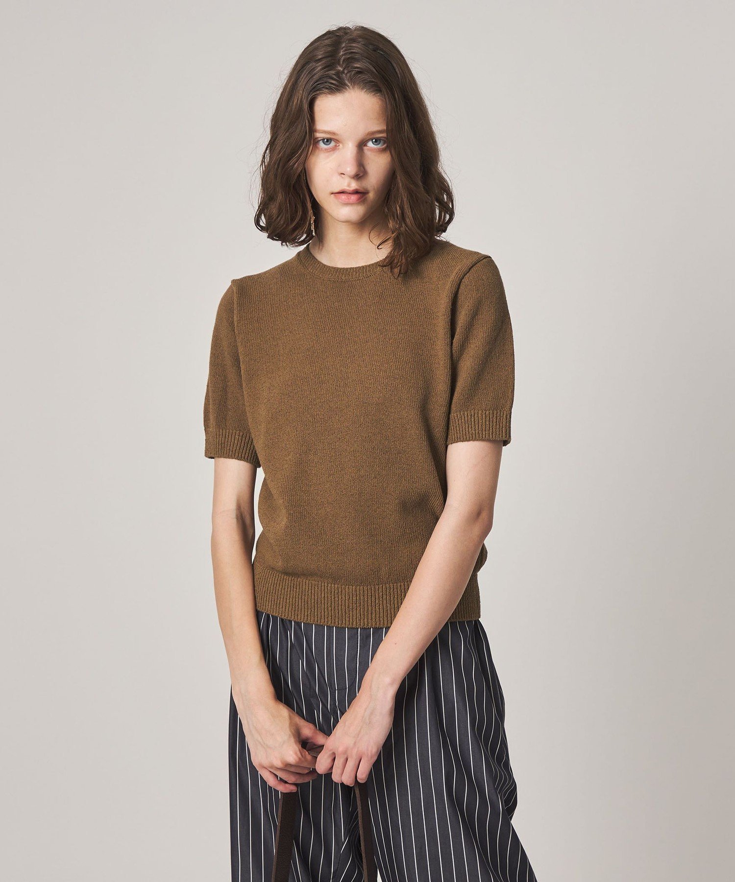 Steven Alan ＜Steven Alan＞ハーフスリーブ ニット プルオーバー ビューティー＆ユース　ユナイテッドアローズ トップス ニット ブラック ホワイト グリーン【送料無料】