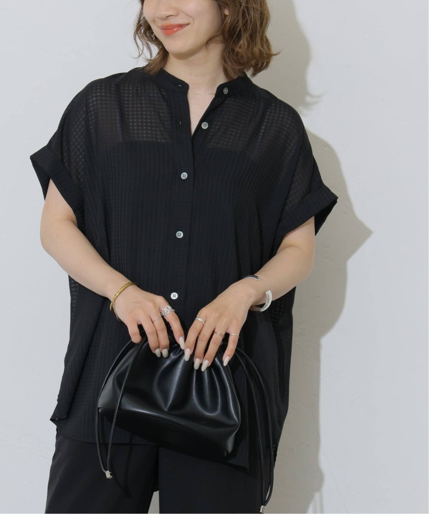 JOURNAL STANDARD relume ギンガムドビーフレンチスリーブブラウス ジャーナル スタンダード レリューム トップス シャツ・ブラウス ベージュ ブラック
