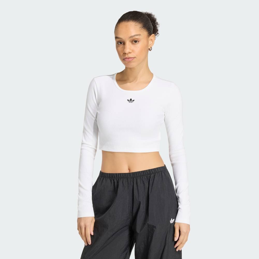 adidas 【公式】アディダス adidas 返品可 エッセンシャルズ リブ クロップド 長袖Tシャツ アディダス トップス カットソー・Tシャツ ホワイト【送料無料】