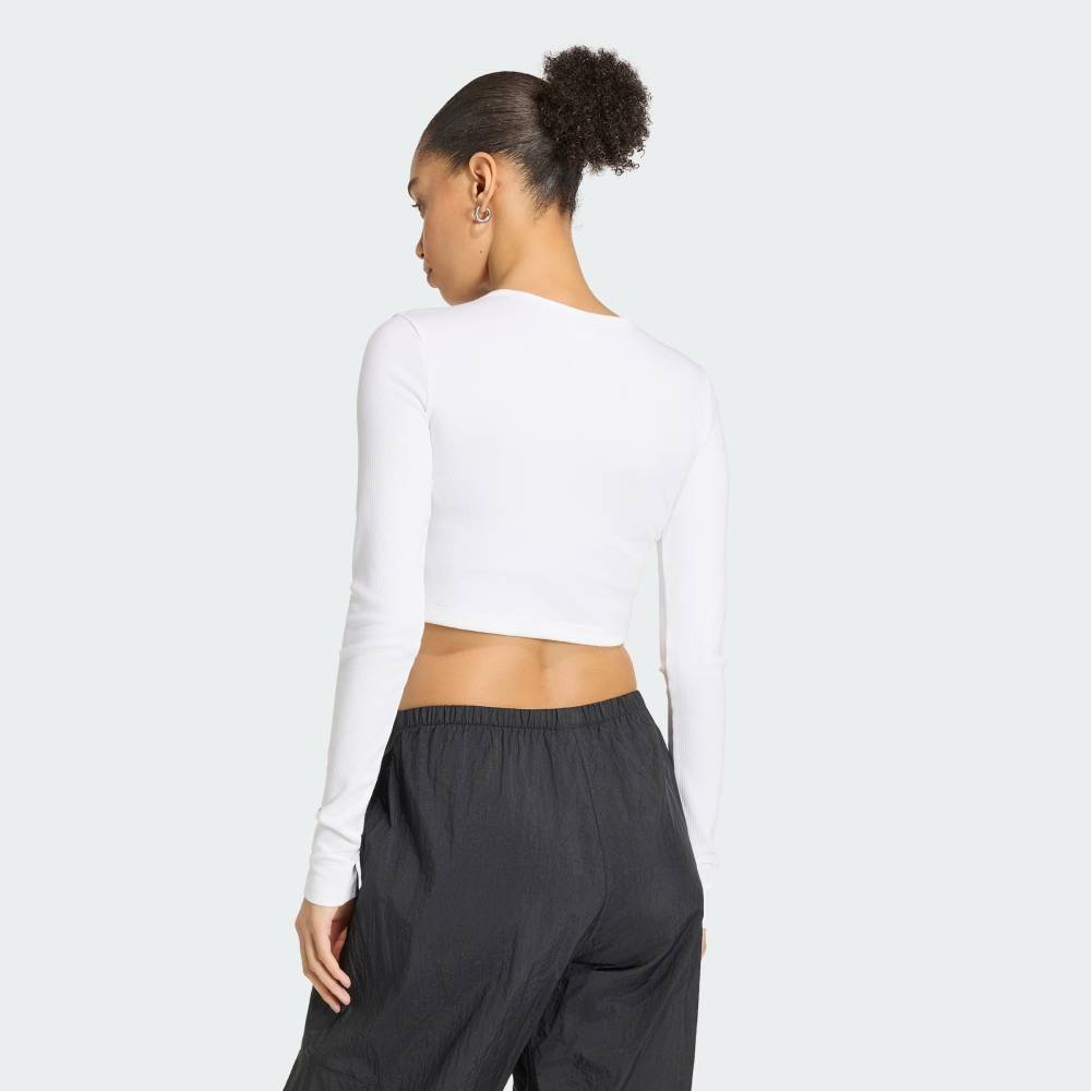 【公式】アディダス adidas 返品可 エッセンシャルズ リブ クロップド 長袖Tシャツ アディダス トップス カットソー・Tシャツ ホワイト