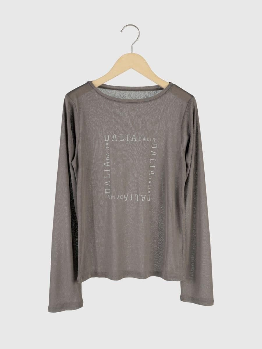 . Square logo sheer T-shirt ラシュッド トップス カットソー・Tシャツ ブラウン ベージュ グレー