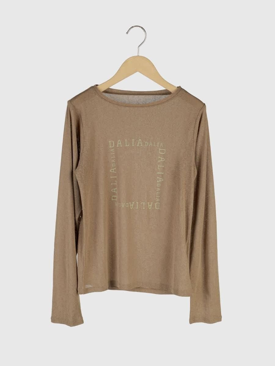. Square logo sheer T-shirt ラシュッド トップス カットソー・Tシャツ ブラウン ベージュ グレー