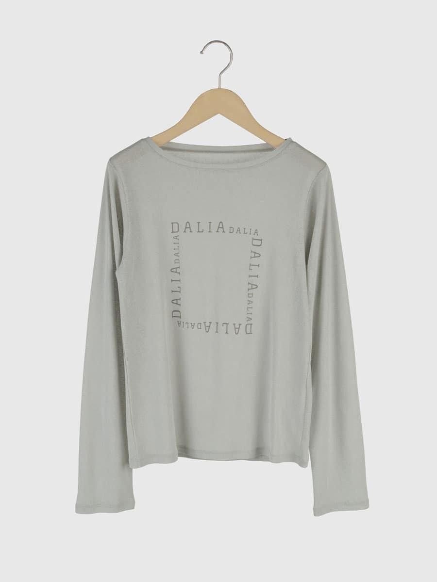 . Square logo sheer T-shirt ラシュッド トップス カットソー・Tシャツ ブラウン ベージュ グレー
